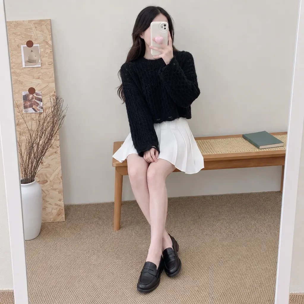 Vintage Cable Crop Knit - 빈티지 케이블 크롭 니트