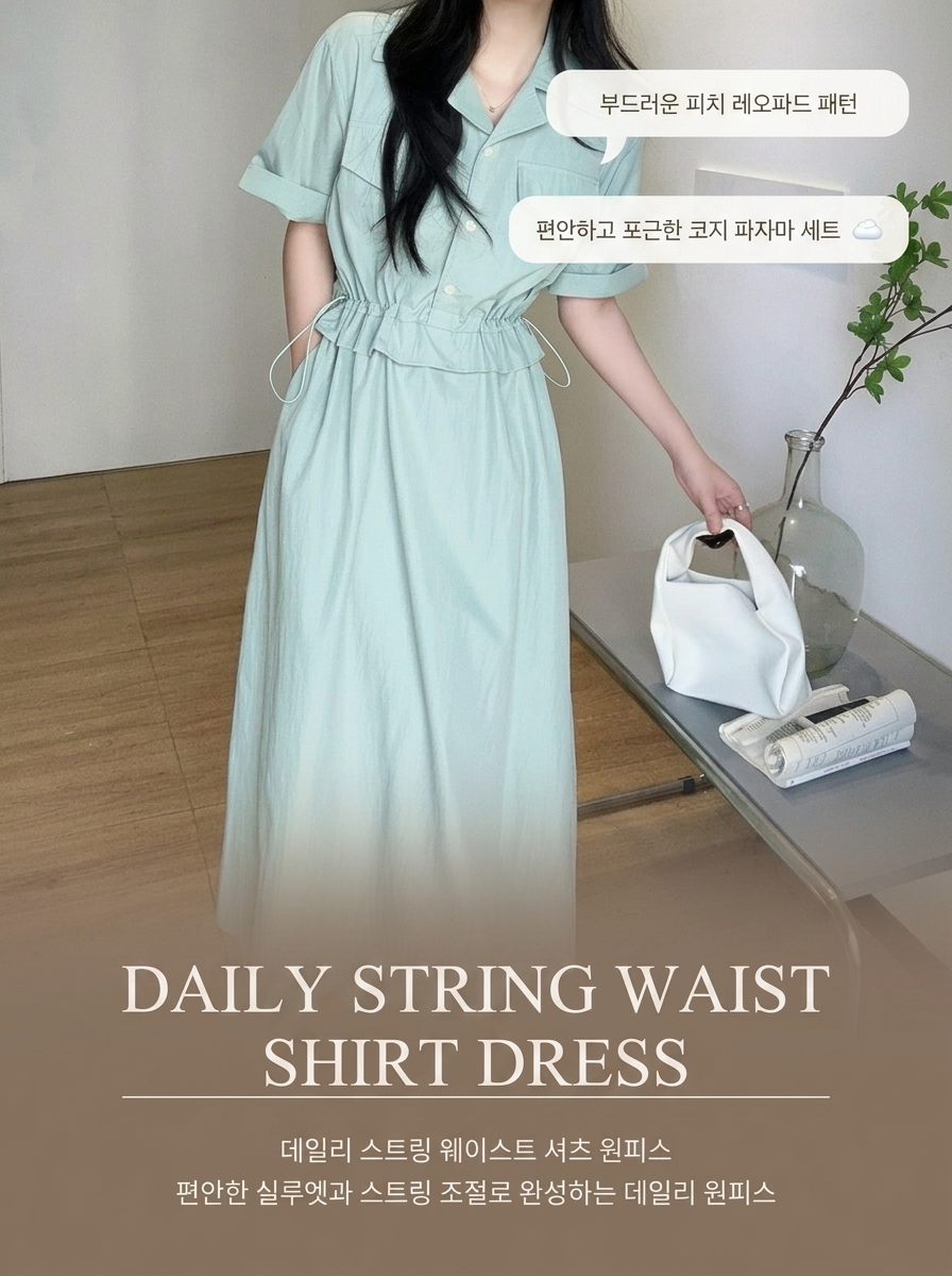Daily String Waist Shirt Dress - 데일리 스트링 셔츠 원피스