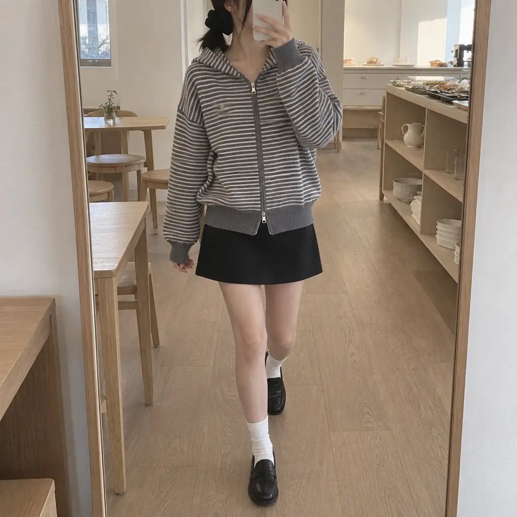 Daily Stripe Knit Hood Zip-up - 데일리 스트라이프 니트 후드집업