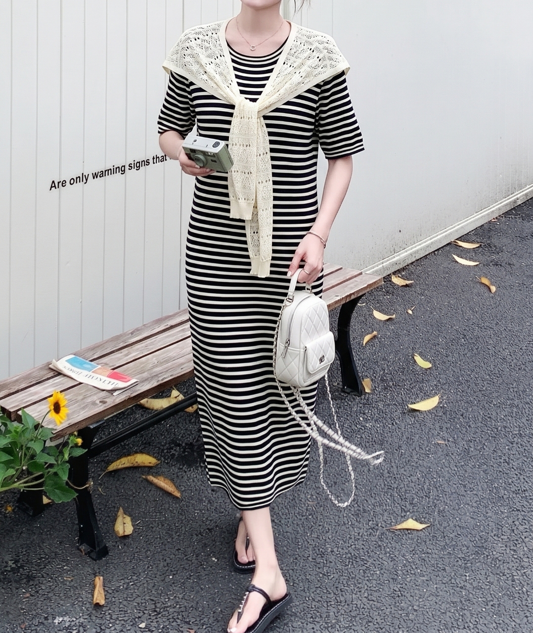 Marine Stripe Shawl Dress Set - 마린 스트라이프 숄 원피스 세트