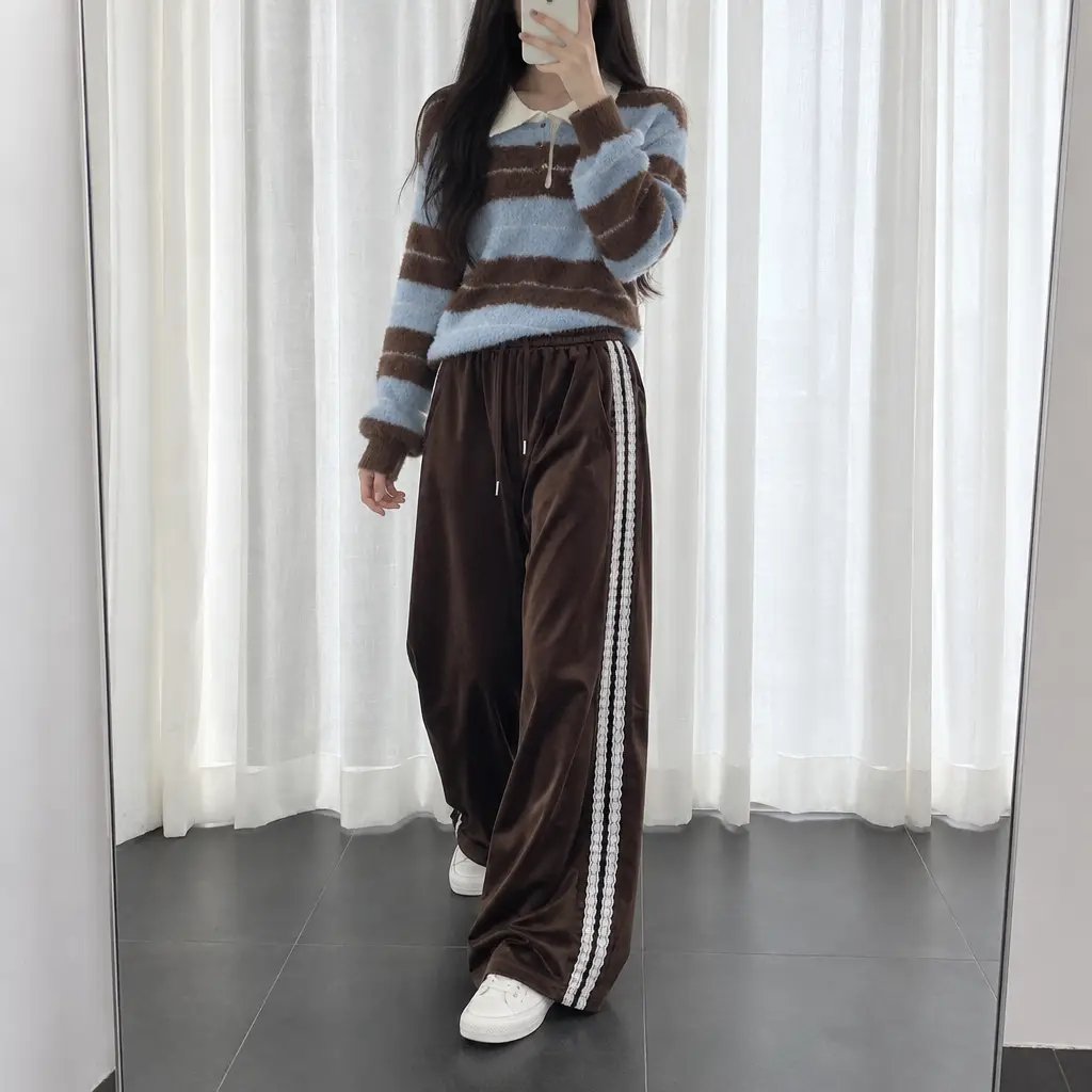 Velvet Lace Line Wide Pants - 벨벳 레이스 라인 와이드 팬츠
