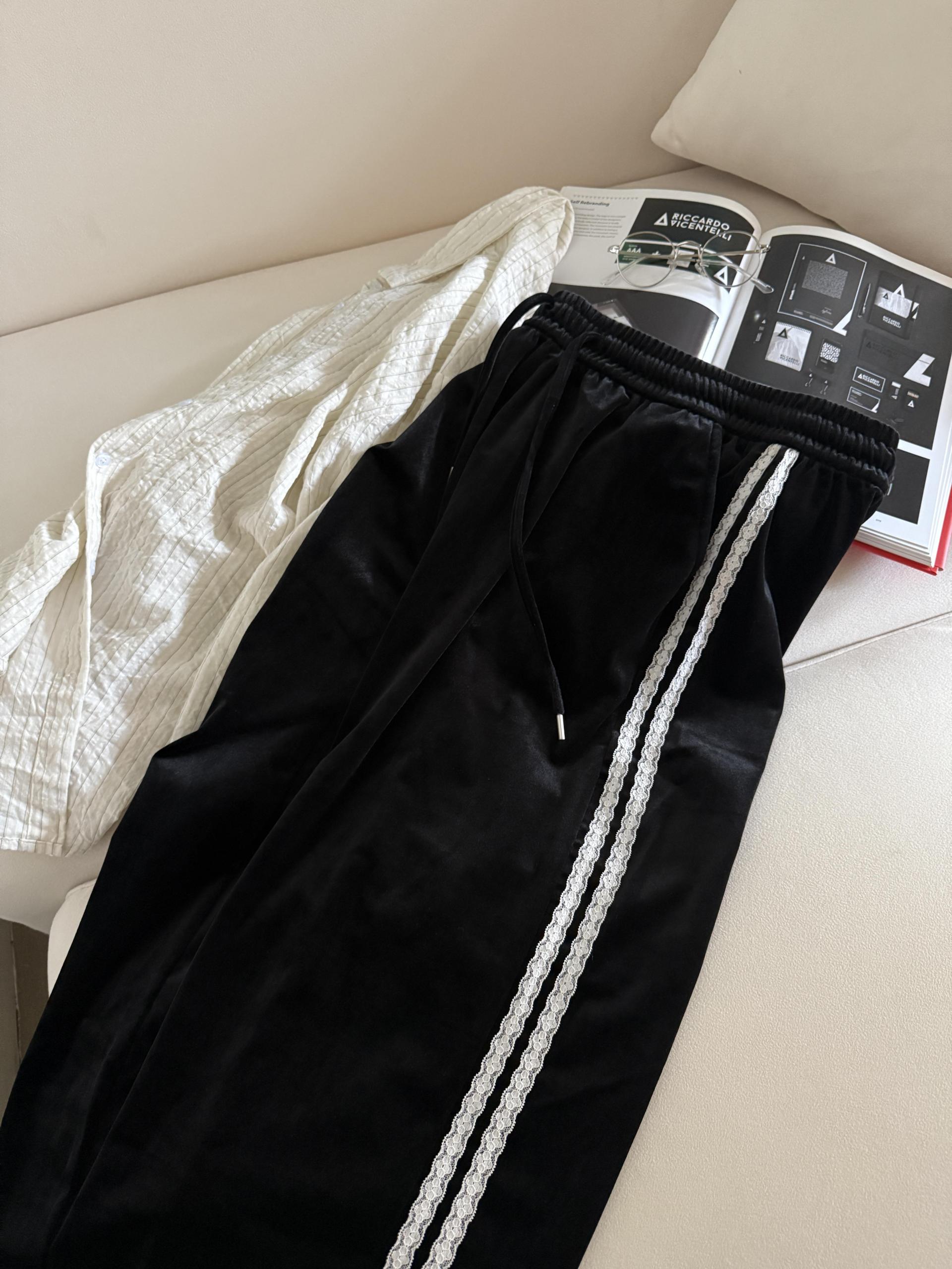 Velvet Lace Line Wide Pants - 벨벳 레이스 라인 와이드 팬츠