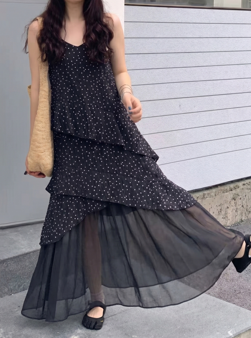 Starlight Dot Frill Maxi Dress - 스타라이트 도트 프릴 맥시 원피스