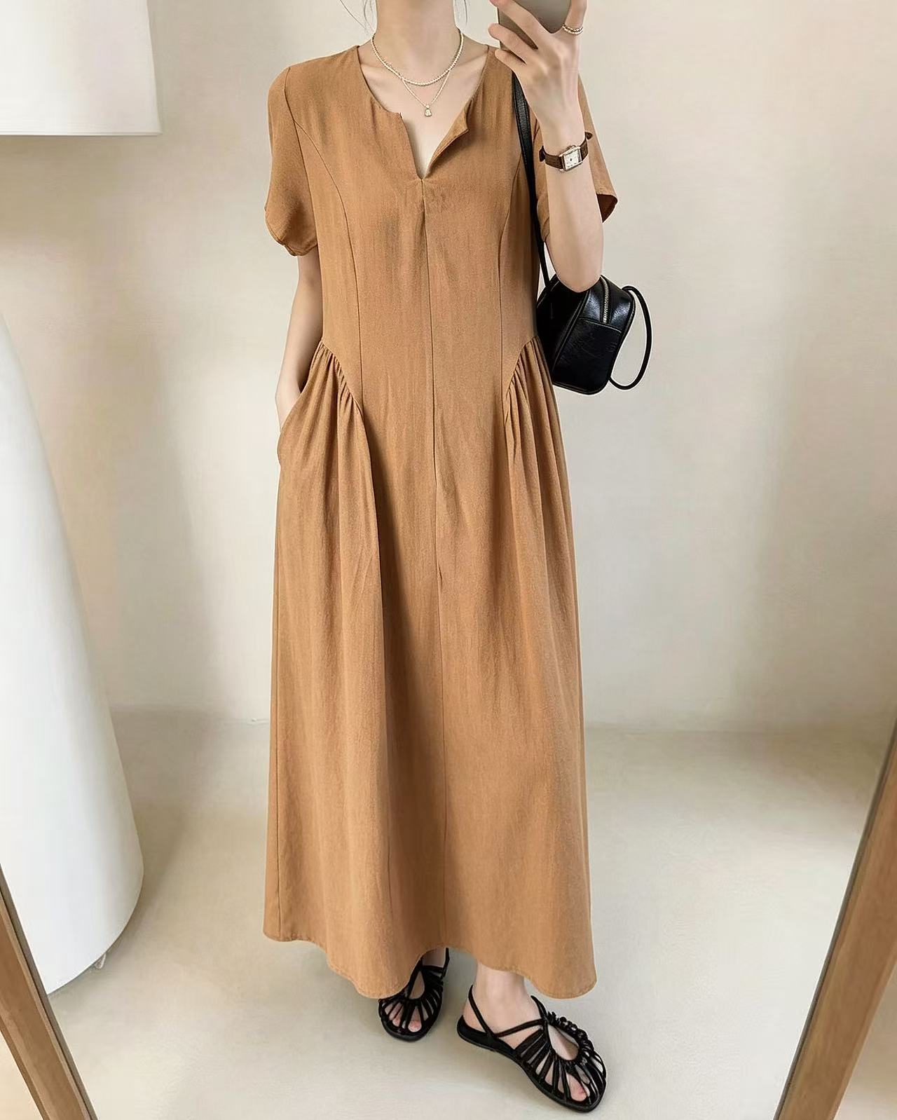 Minimal Slit Neck Maxi Dress - 미니멀 슬릿 넥 맥시 원피스