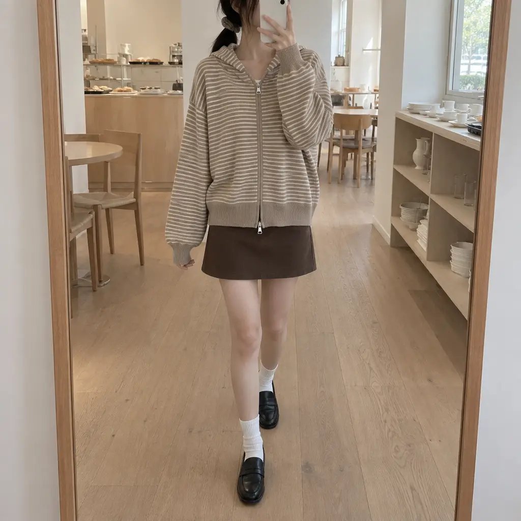 Daily Stripe Knit Hood Zip-up - 데일리 스트라이프 니트 후드집업