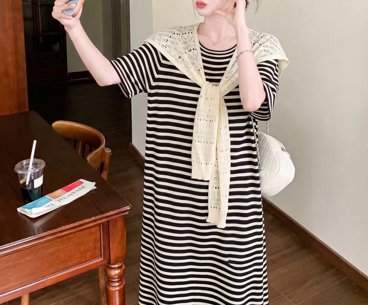 Marine Stripe Shawl Dress Set - 마린 스트라이프 숄 원피스 세트