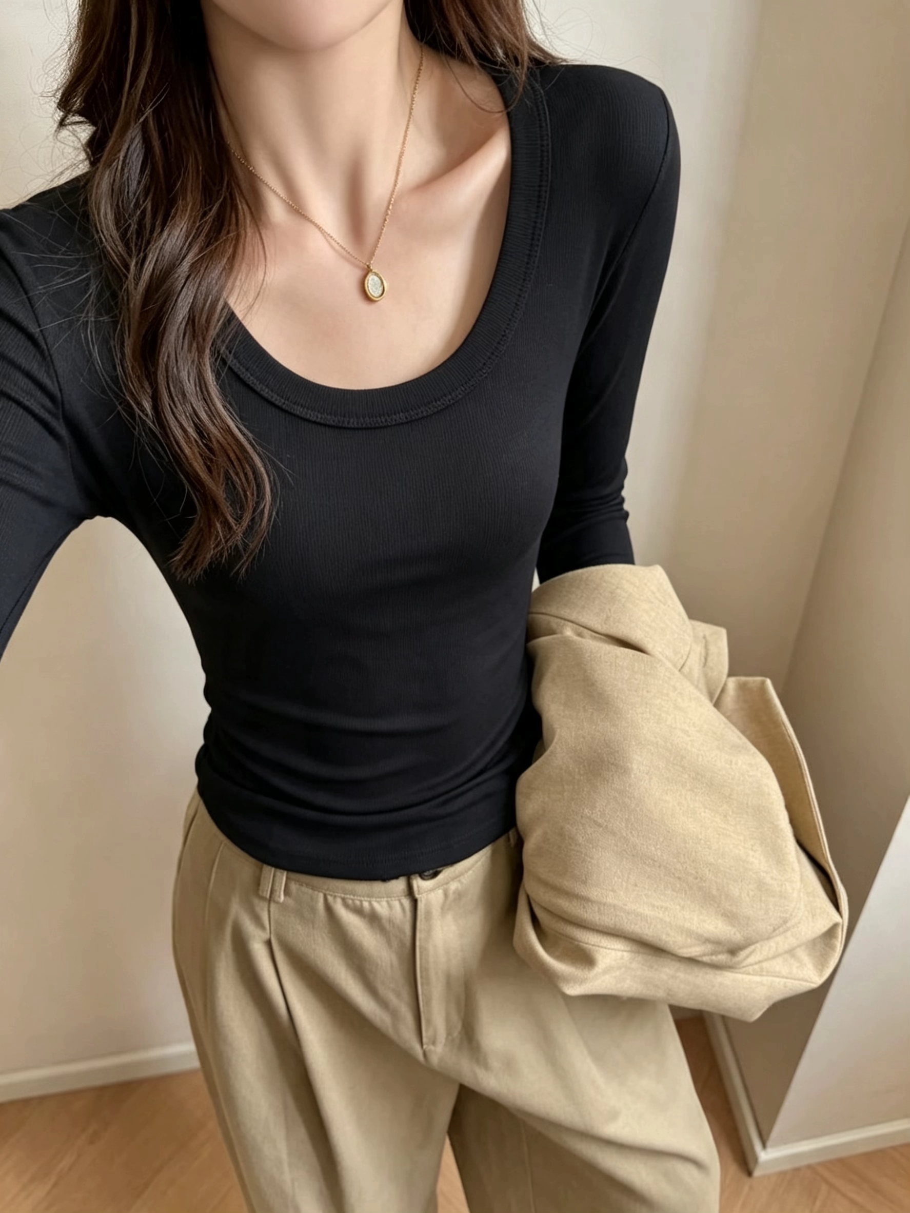 Soft Curve Ribbed Top - 소프트 커브 골지 티셔츠