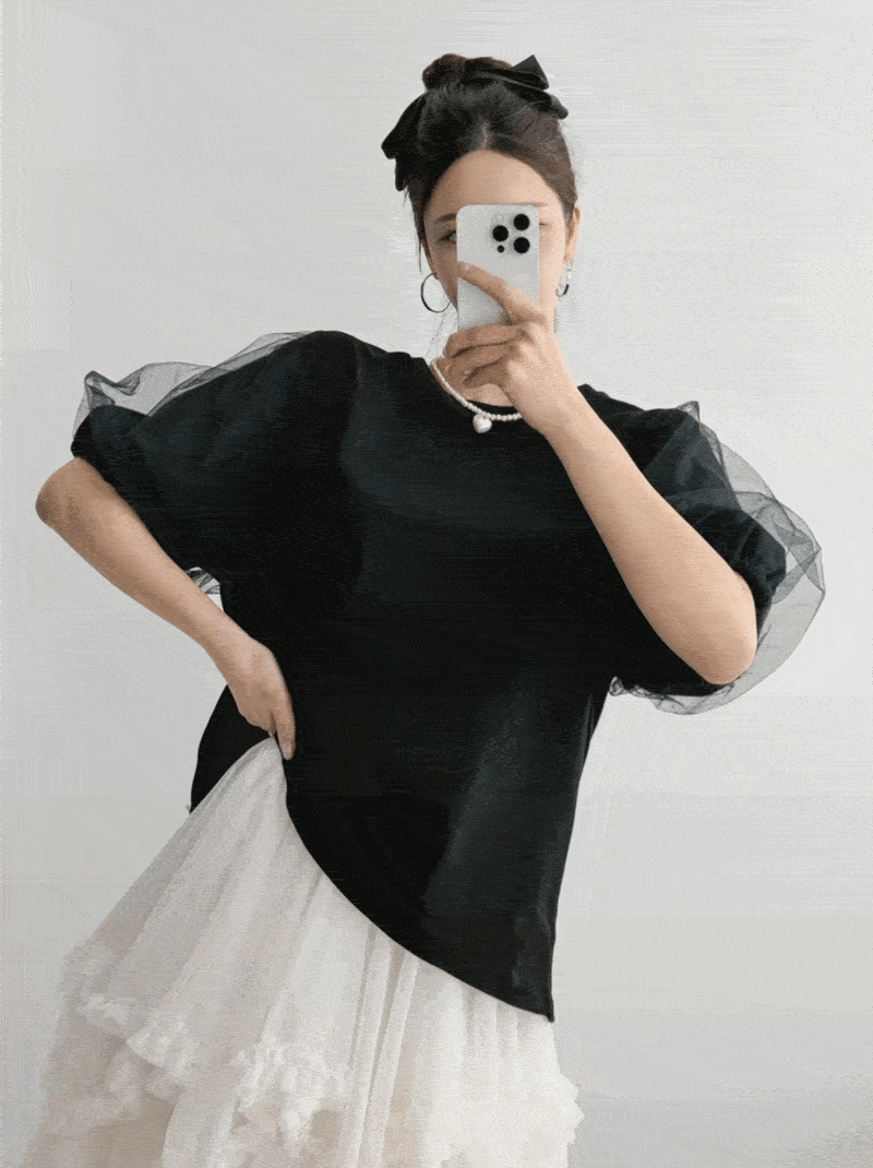 Soft Muse Organza Sleeve Top - 소프트 뮤즈 오간자 슬리브 탑 (국내제작)