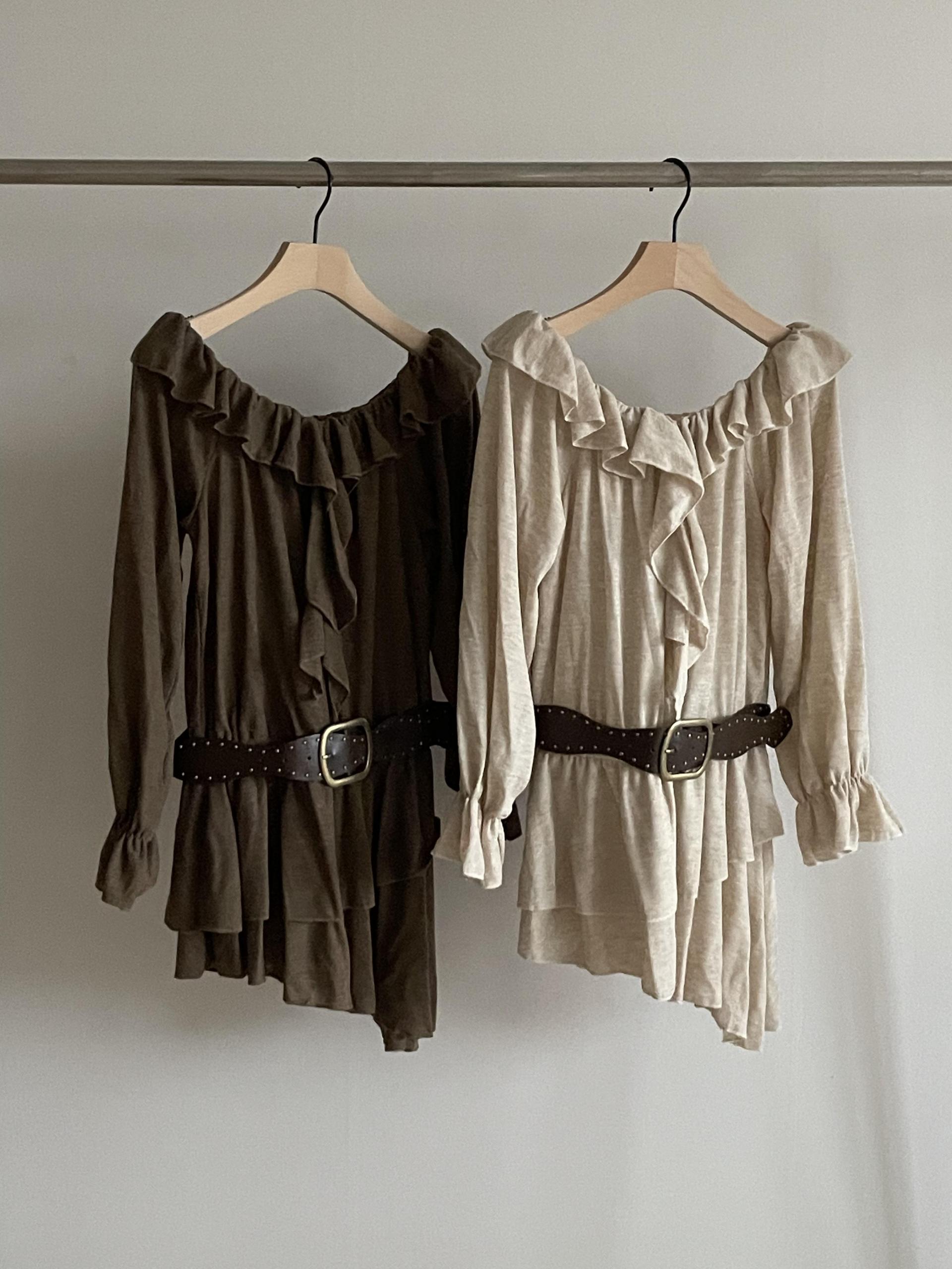 Boho Ruffle Belted Dress - 보헤미안 러플 벨티드 원피스