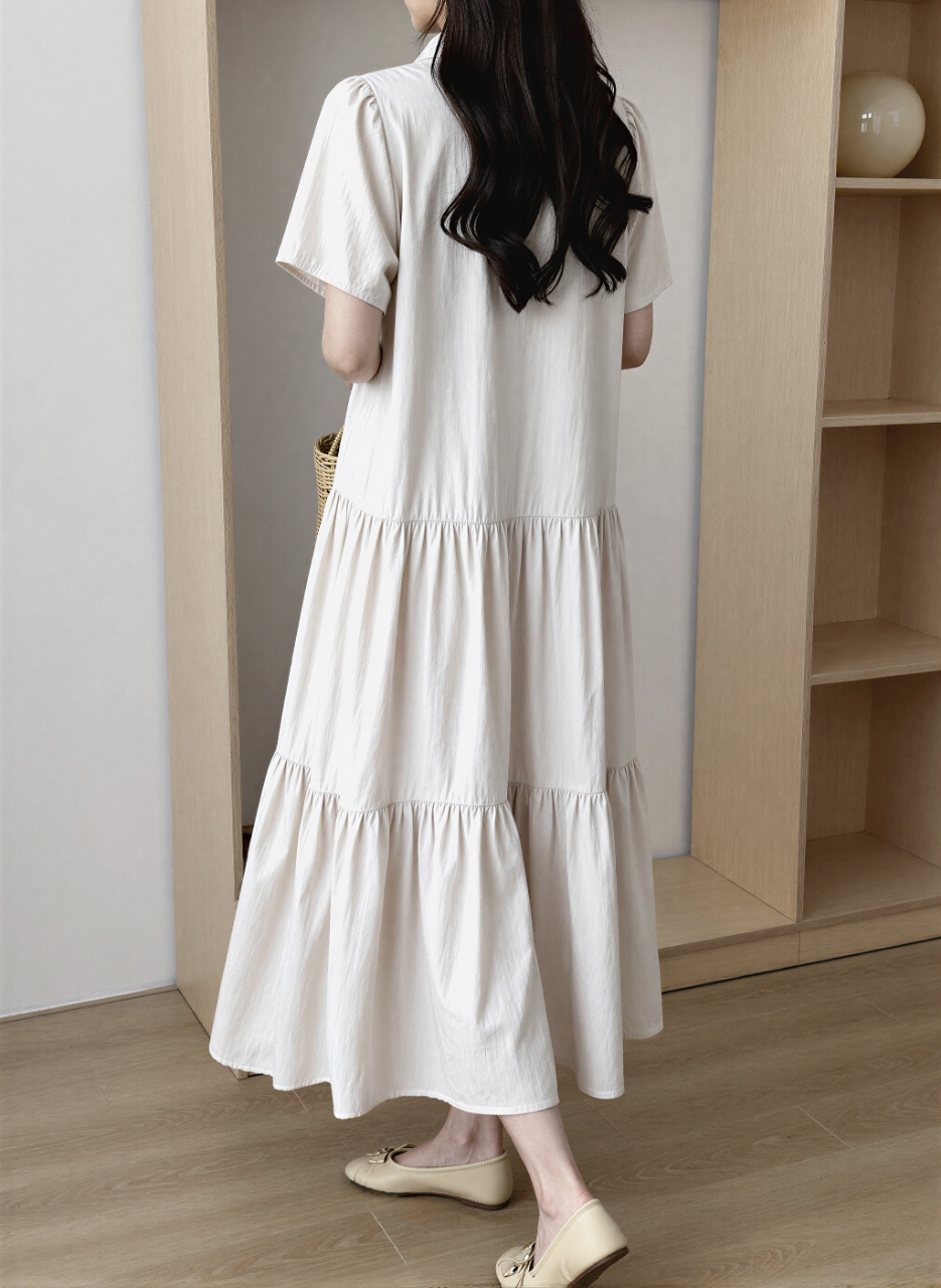 Relax Shirt Tiered Maxi Dress - 릴랙스 셔츠 티어드 맥시 원피스