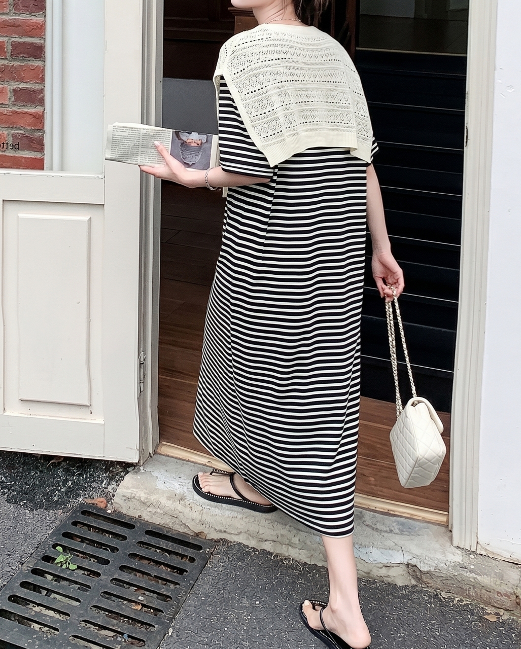 Marine Stripe Shawl Dress Set - 마린 스트라이프 숄 원피스 세트