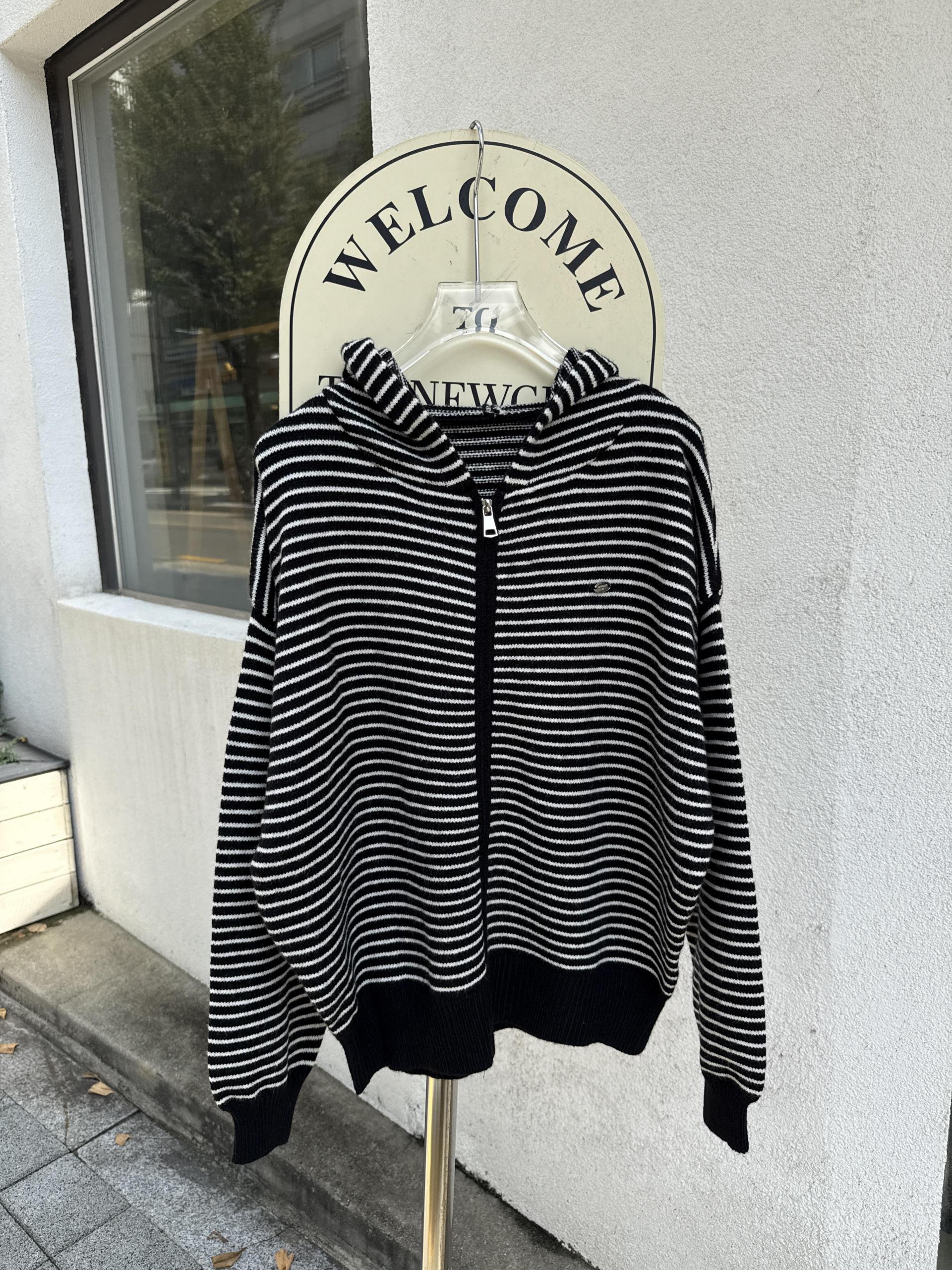 Daily Stripe Knit Hood Zip-up - 데일리 스트라이프 니트 후드집업