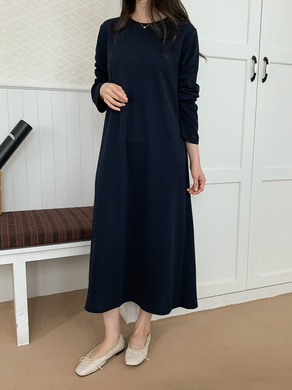 Pleated Back Ribbon Dress - 플리츠 백 리본 원피스