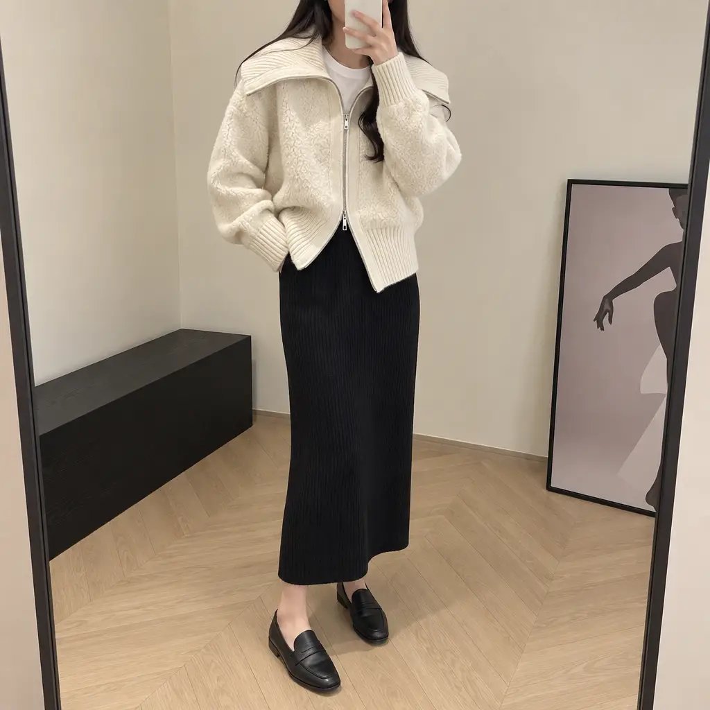 Boucle Sailor Zip Cardigan - 부클 세일러 집업 가디건