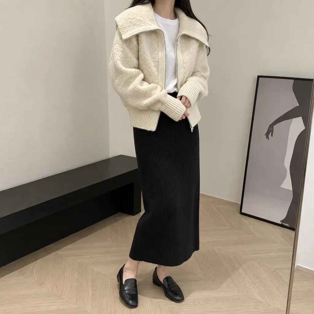 Boucle Sailor Zip Cardigan - 부클 세일러 집업 가디건