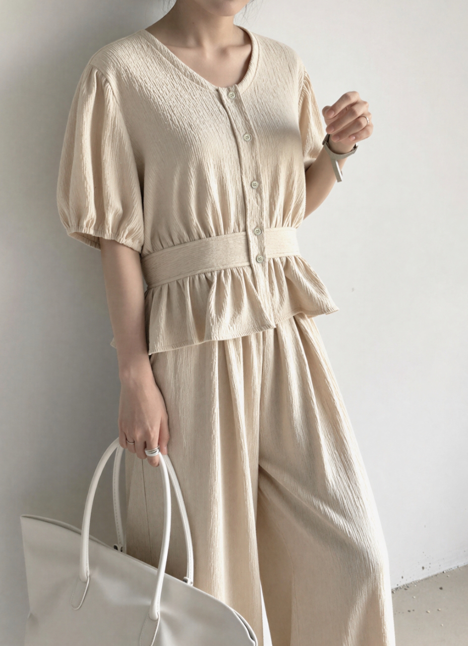 Cozy Muse Peplum Pants Set - 코지 뮤즈 페플럼 팬츠 세트