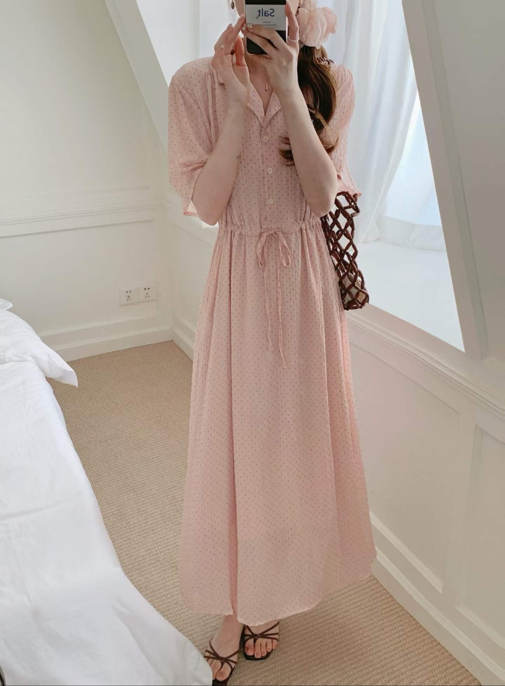 Pindot Collar String Dress - 핀도트 카라 스트링 원피스