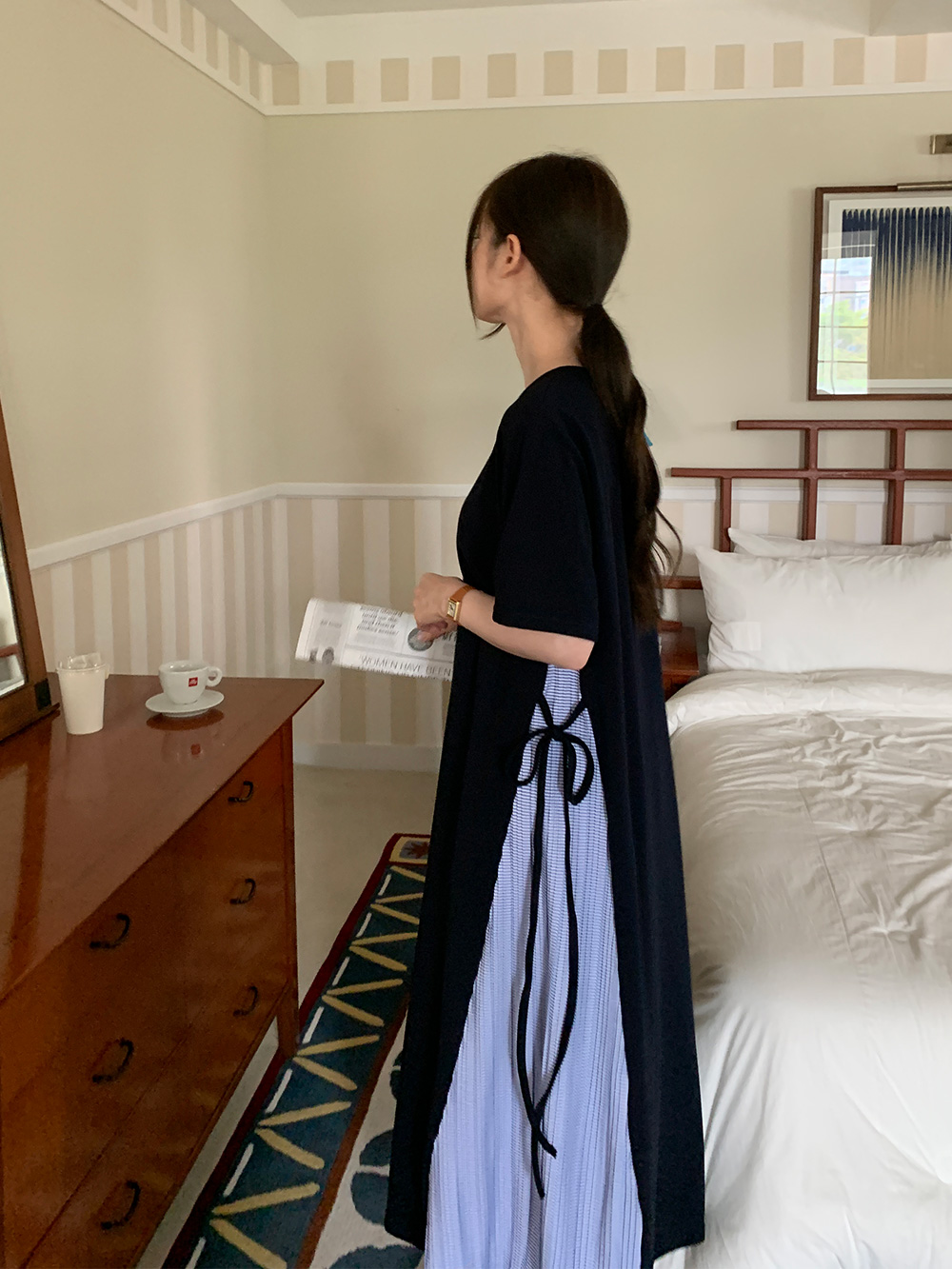 Breezy Ribbon Pleats Dress - 브리지 리본 플리츠 원피스