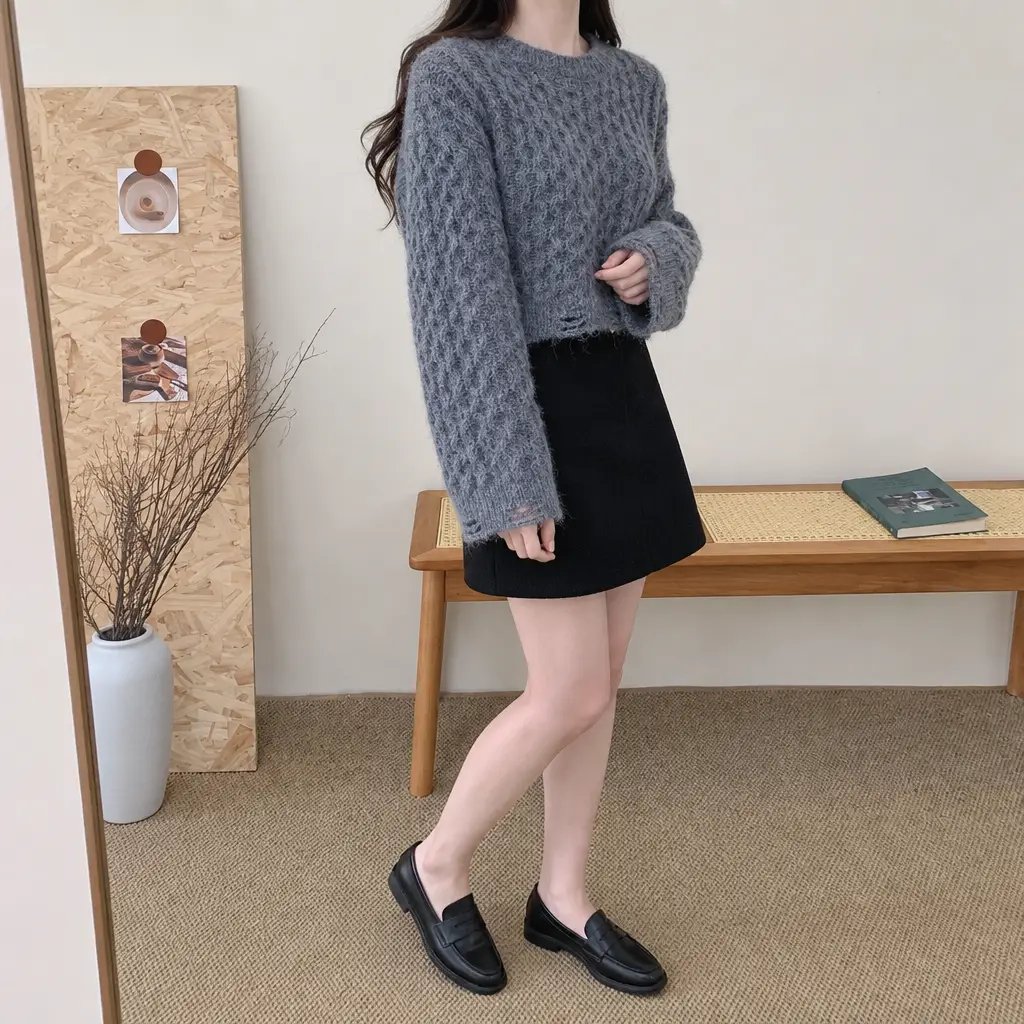 Vintage Cable Crop Knit - 빈티지 케이블 크롭 니트