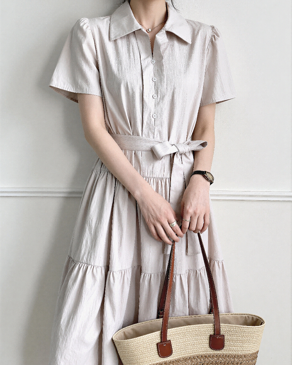 Relax Shirt Tiered Maxi Dress - 릴랙스 셔츠 티어드 맥시 원피스