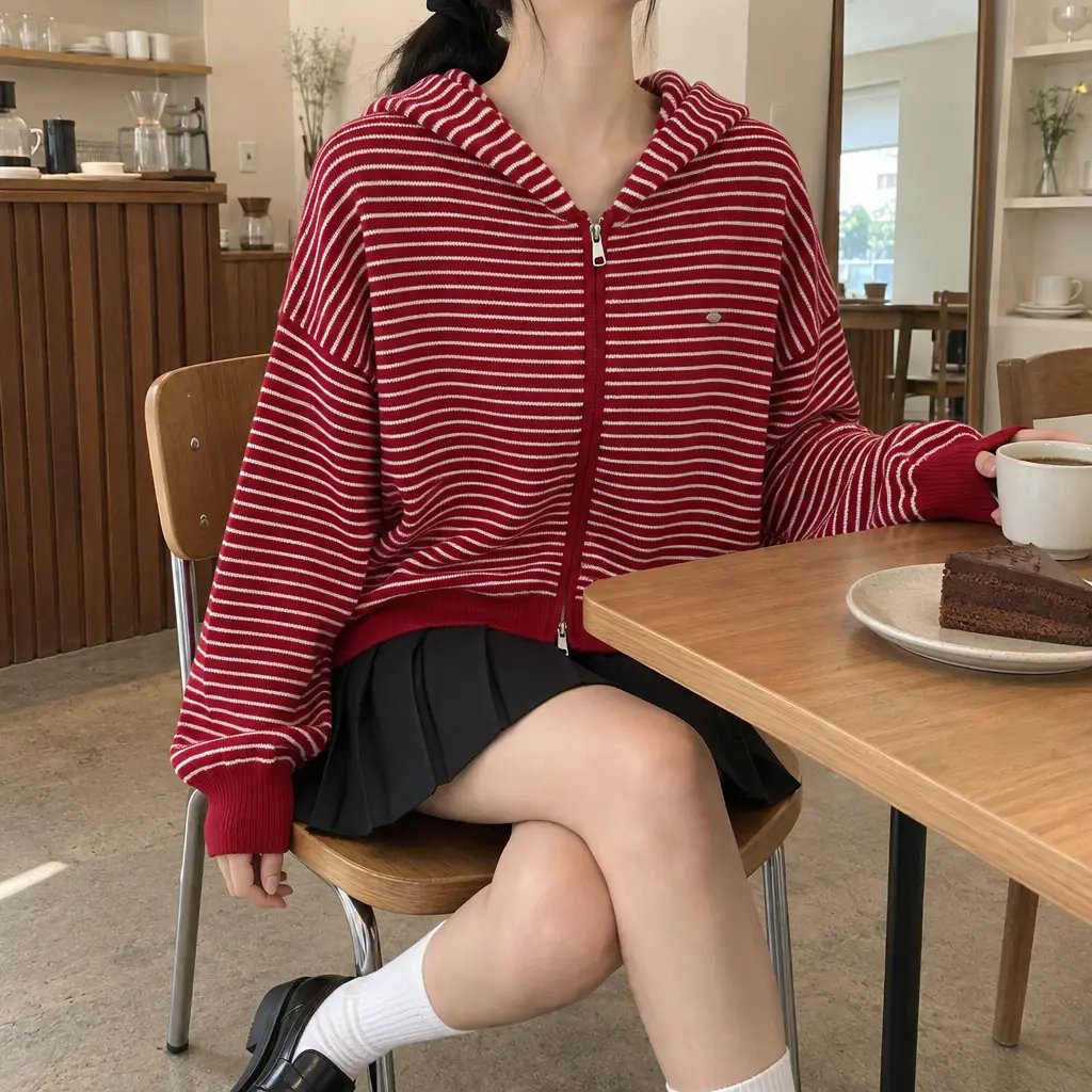 Daily Stripe Knit Hood Zip-up - 데일리 스트라이프 니트 후드집업