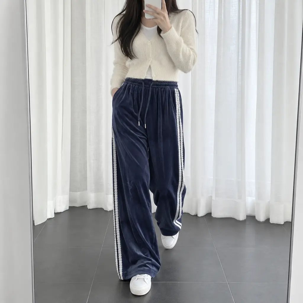 Velvet Lace Line Wide Pants - 벨벳 레이스 라인 와이드 팬츠
