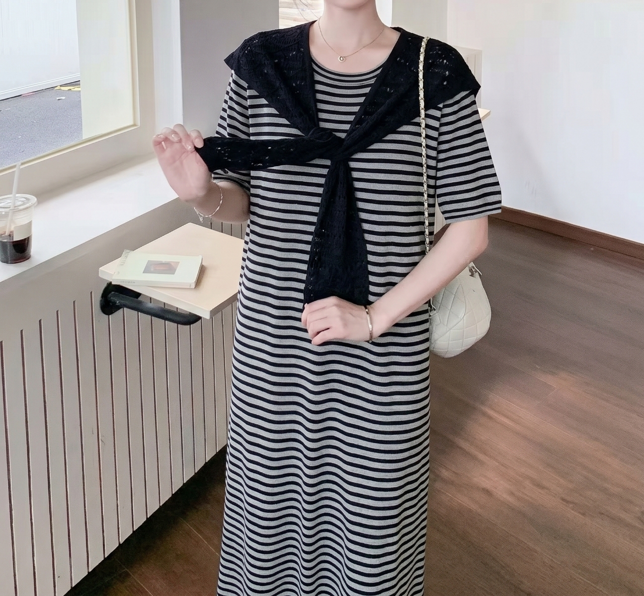 Marine Stripe Shawl Dress Set - 마린 스트라이프 숄 원피스 세트