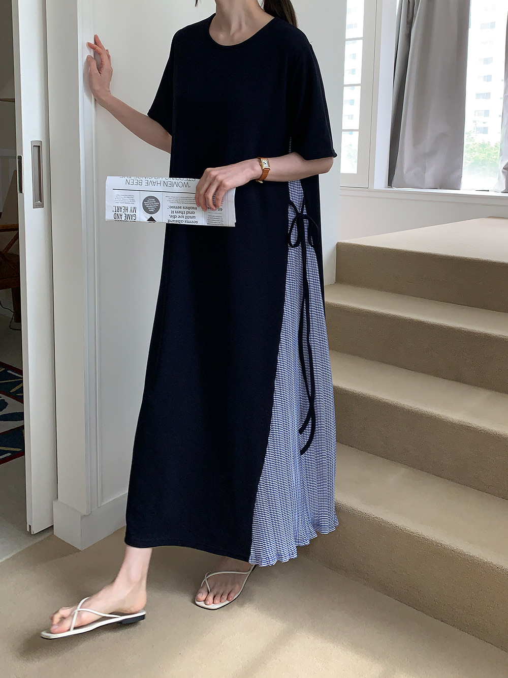 Breezy Ribbon Pleats Dress - 브리지 리본 플리츠 원피스