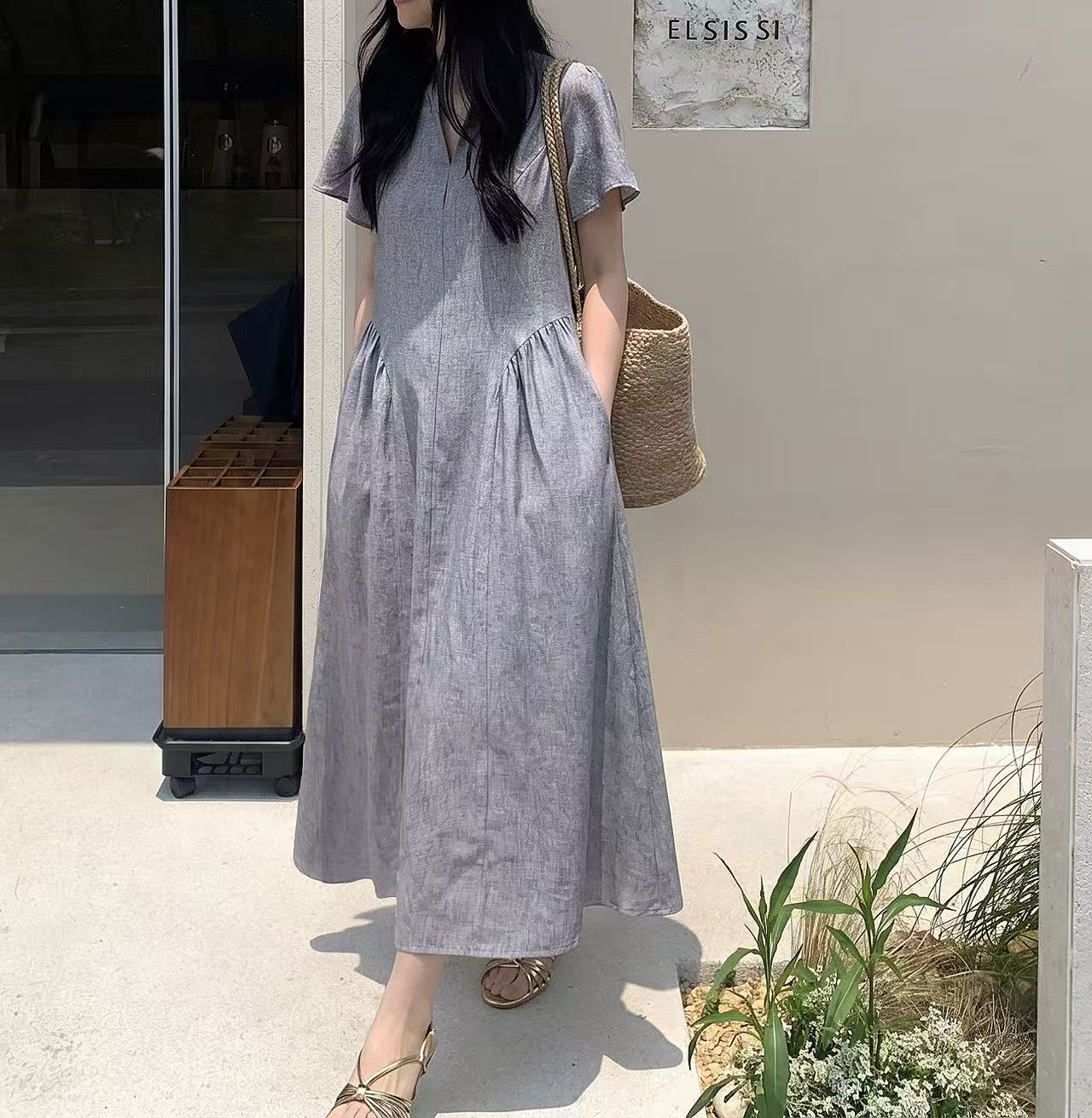 Minimal Slit Neck Maxi Dress - 미니멀 슬릿 넥 맥시 원피스