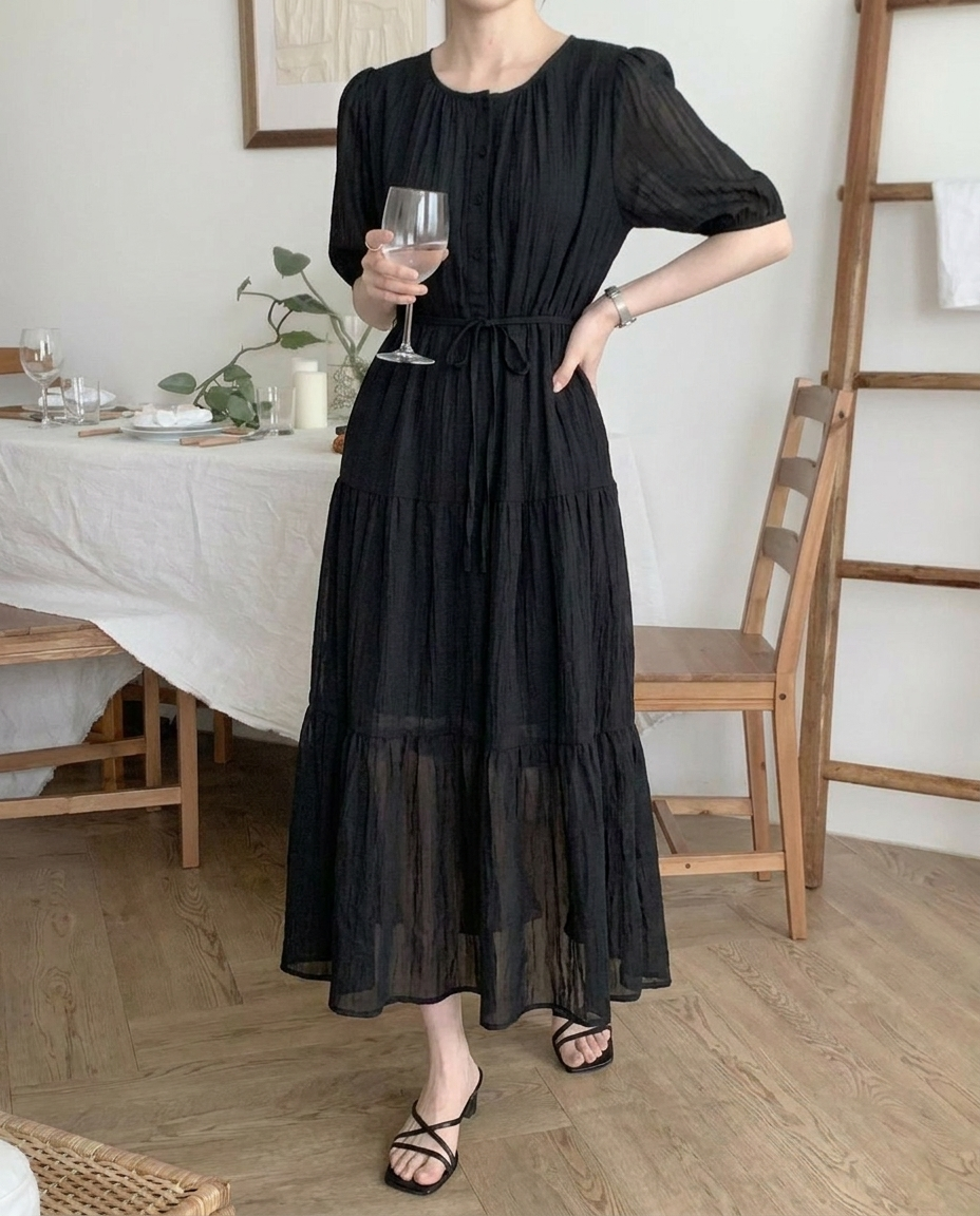 Romantic Button Long Dress - 로맨틱 버튼 롱 원피스