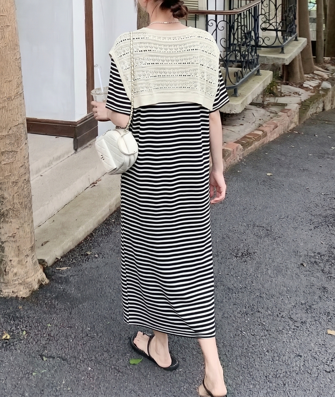 Marine Stripe Shawl Dress Set - 마린 스트라이프 숄 원피스 세트