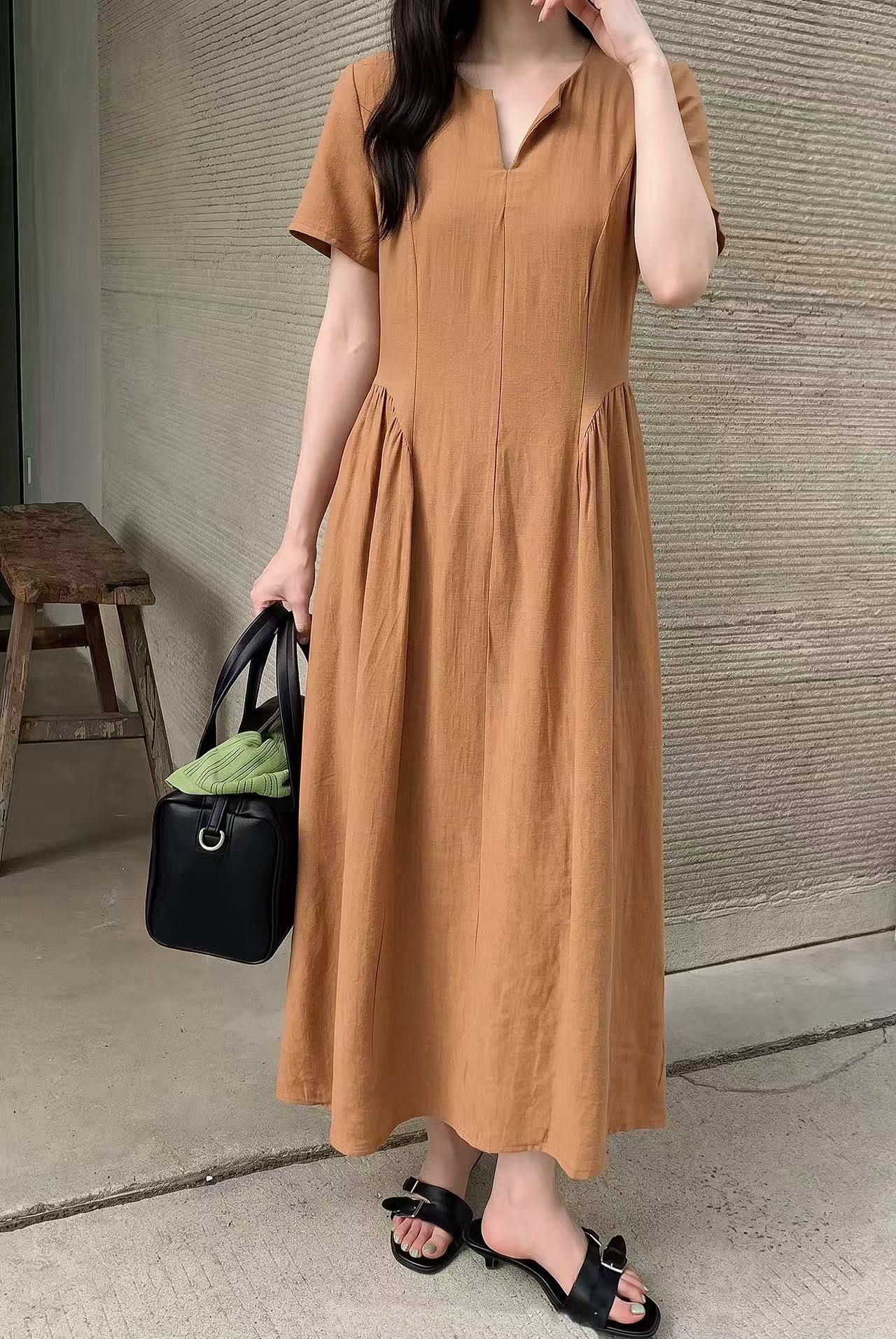 Minimal Slit Neck Maxi Dress - 미니멀 슬릿 넥 맥시 원피스