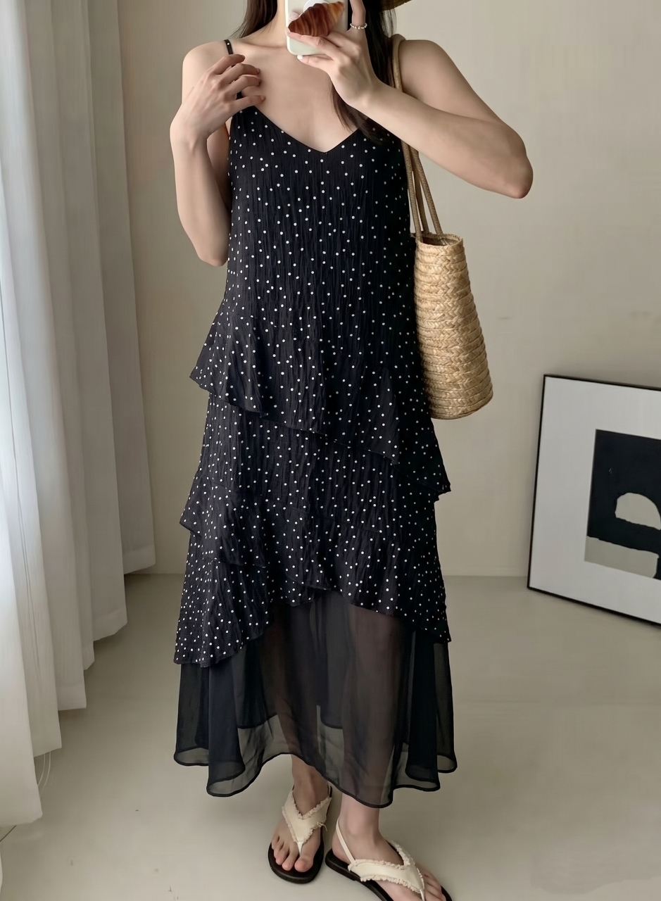 Starlight Dot Frill Maxi Dress - 스타라이트 도트 프릴 맥시 원피스