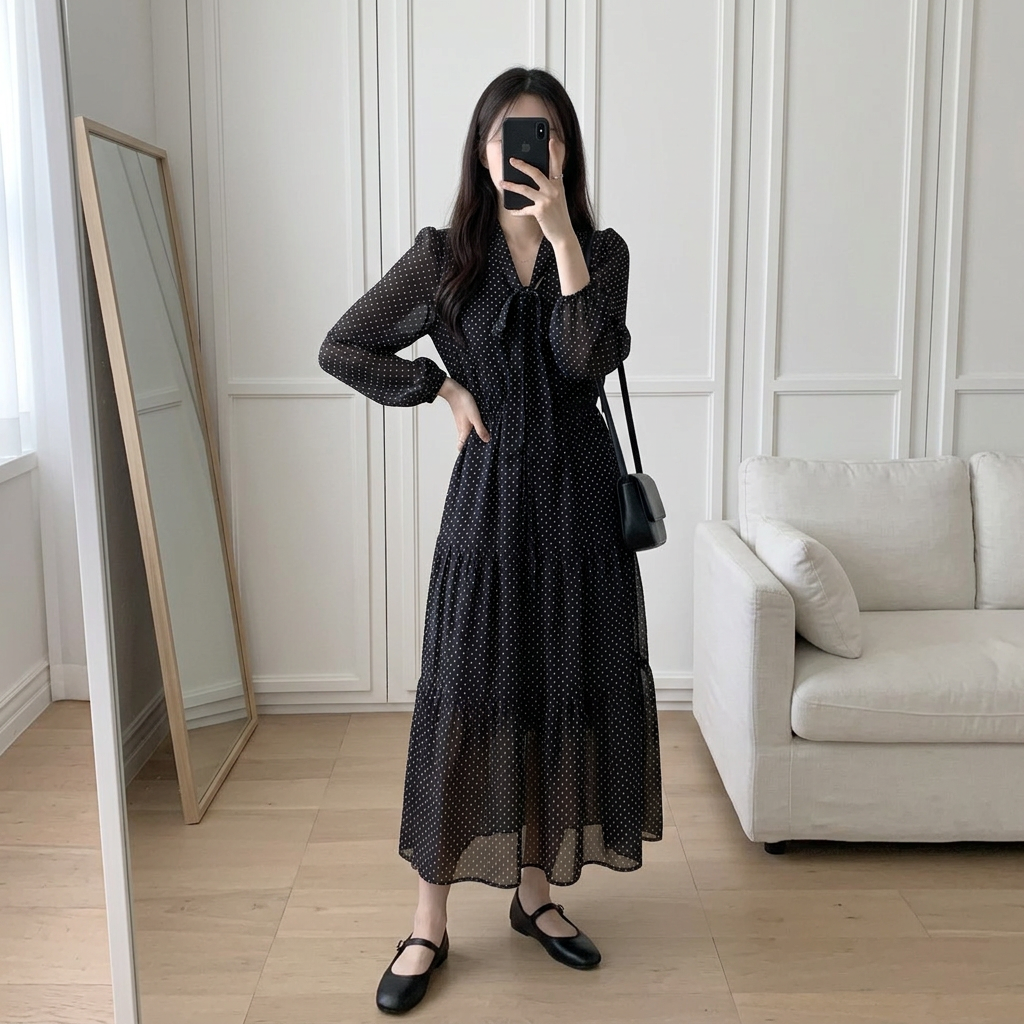 Romantic Mood Dot Midi Dress - 로맨틱 무드 도트 미디 원피스