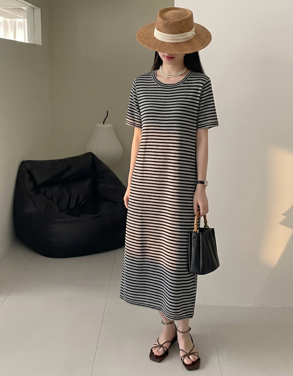 Marine Stripe Shawl Dress Set - 마린 스트라이프 숄 원피스 세트