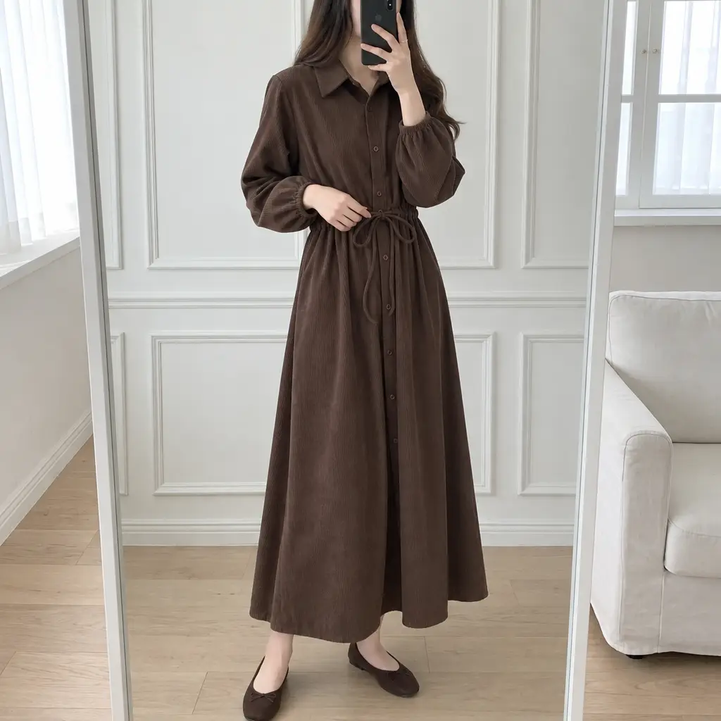 Soft Corduroy Mood Long Dress - 소프트 코듀로이 무드 롱 원피스
