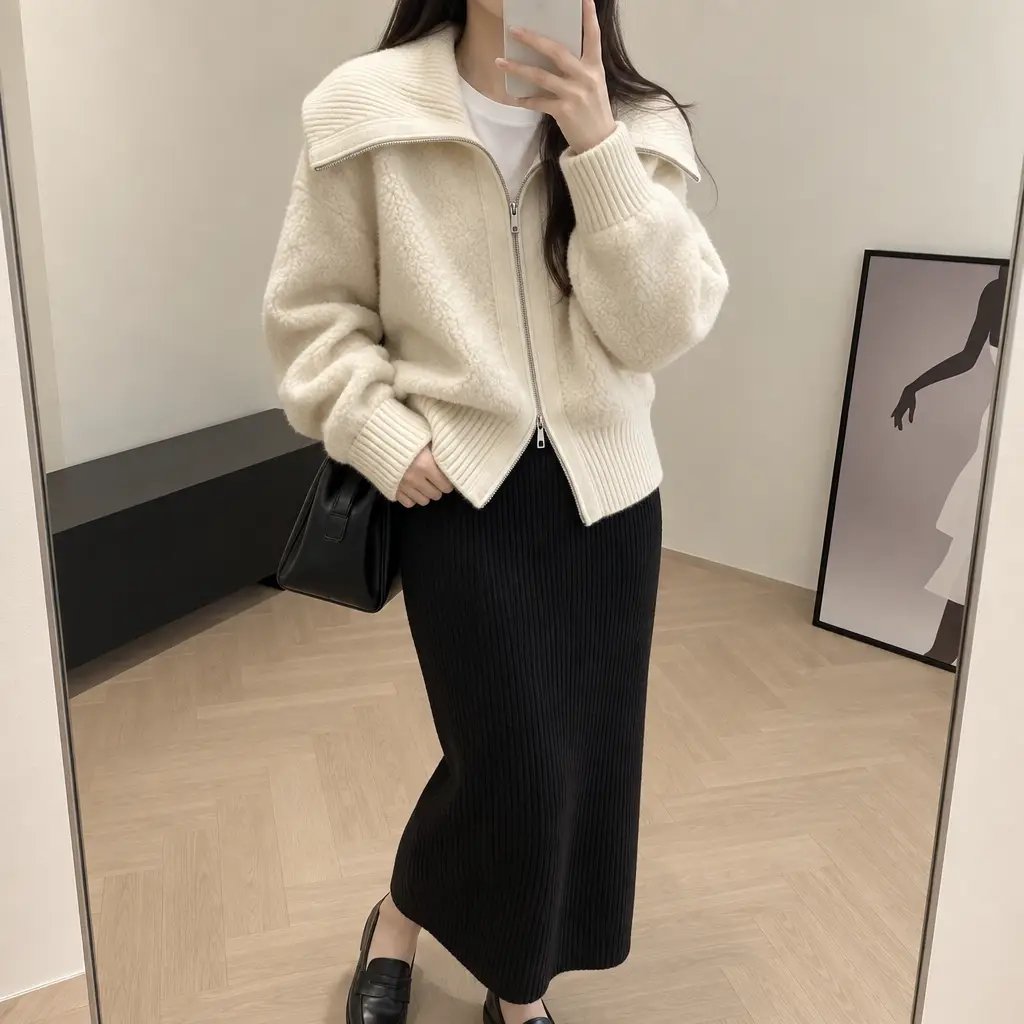 Boucle Sailor Zip Cardigan - 부클 세일러 집업 가디건