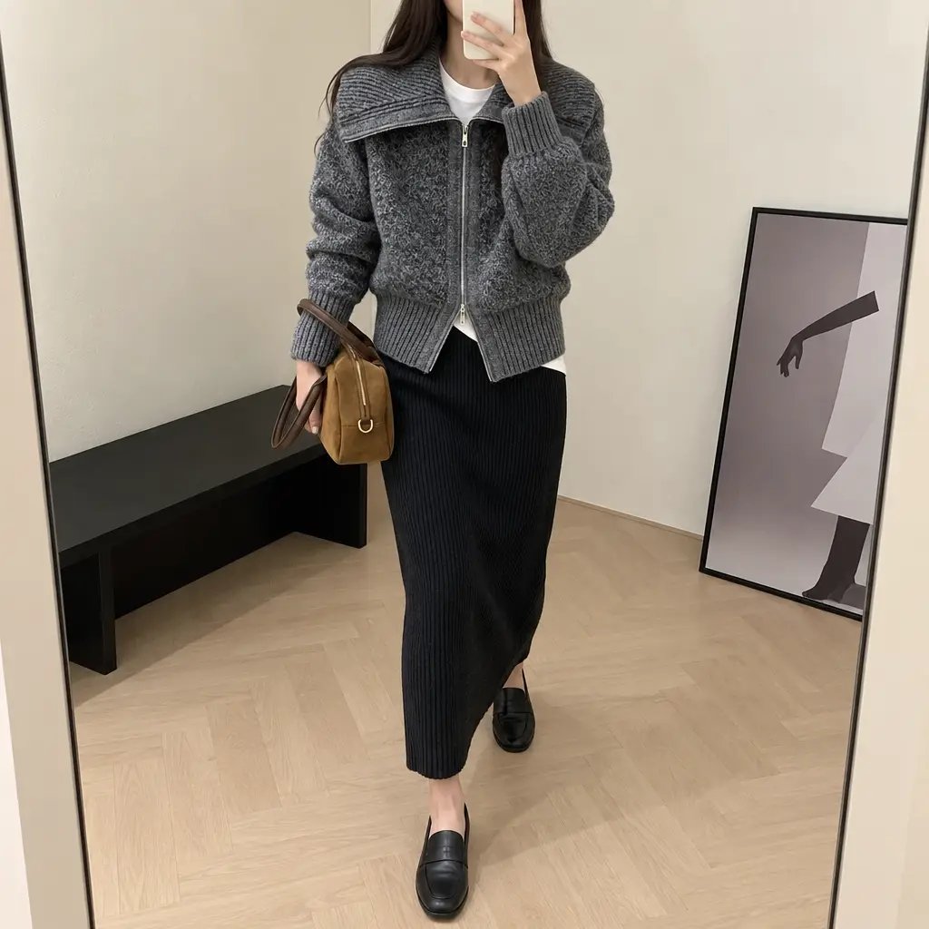 Boucle Sailor Zip Cardigan - 부클 세일러 집업 가디건