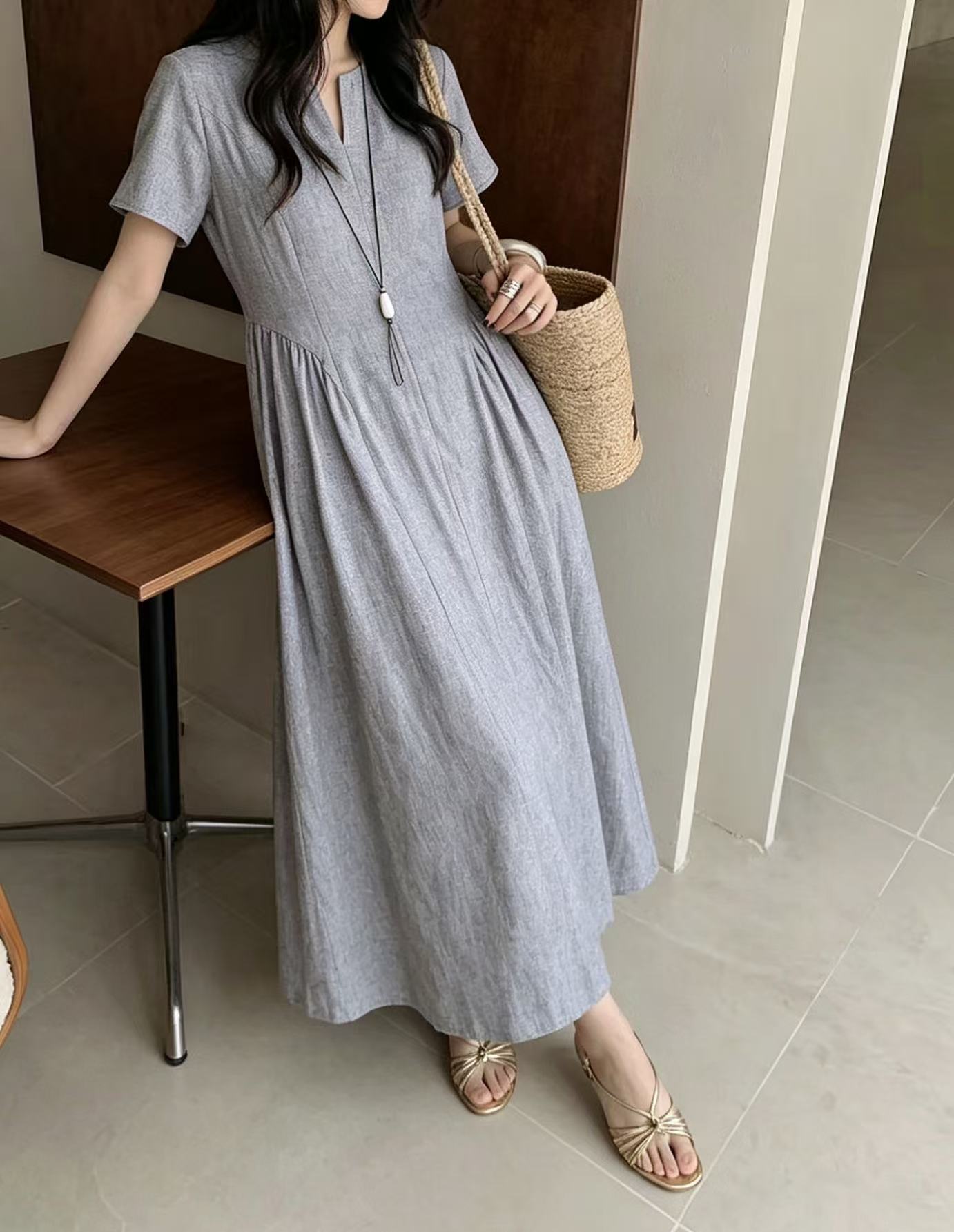 Minimal Slit Neck Maxi Dress - 미니멀 슬릿 넥 맥시 원피스