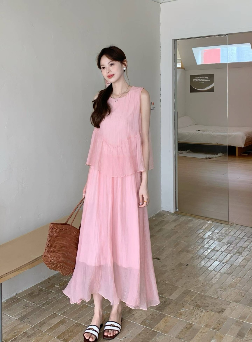 Pastel Bloom Chiffon Dress Set - 파스텔 블룸 쉬폰 원피스 세트