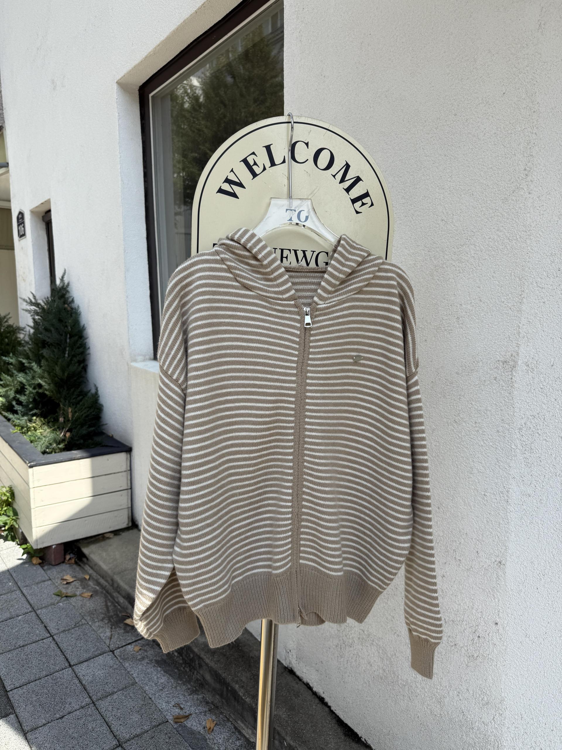 Daily Stripe Knit Hood Zip-up - 데일리 스트라이프 니트 후드집업