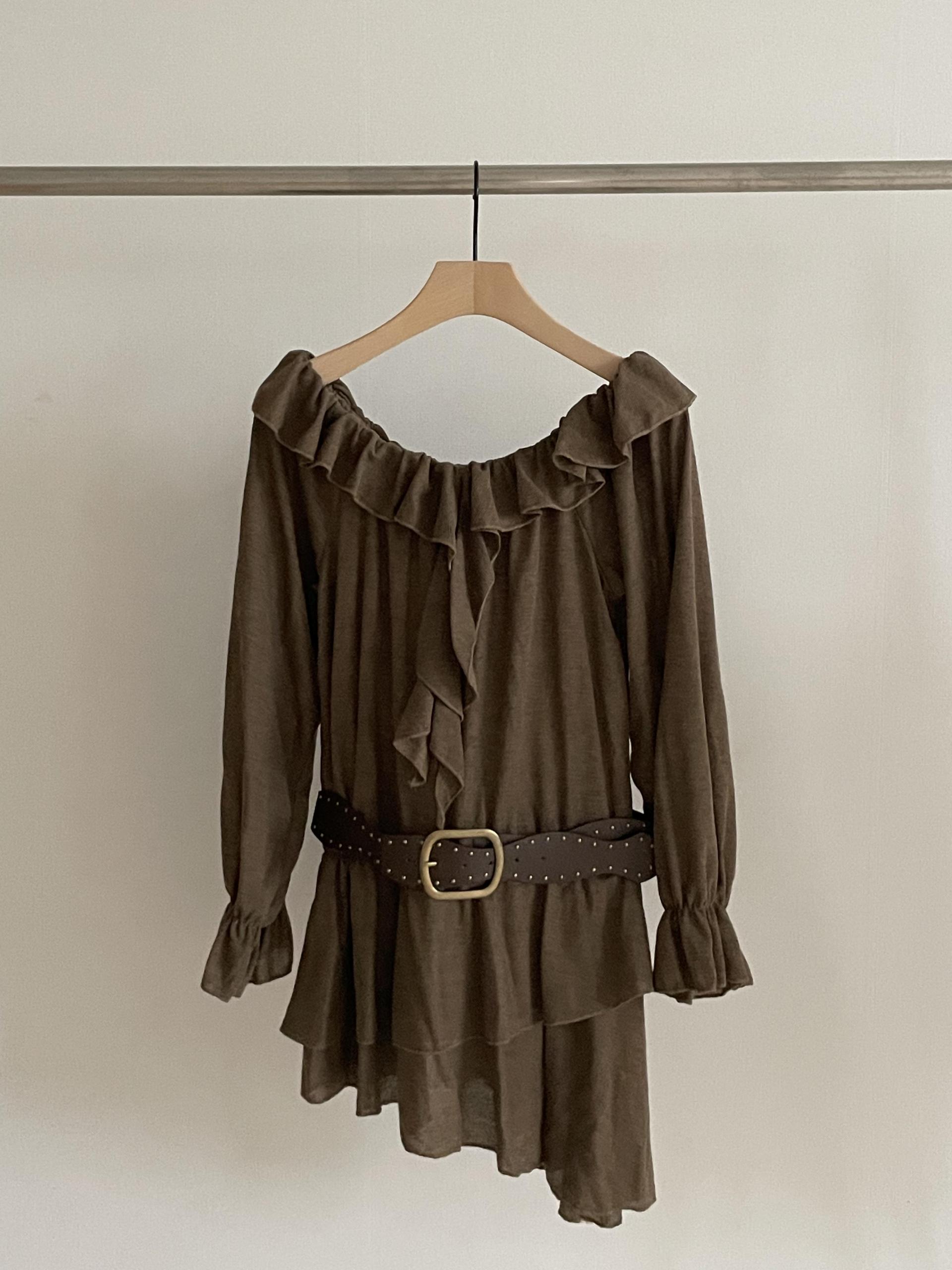Boho Ruffle Belted Dress - 보헤미안 러플 벨티드 원피스