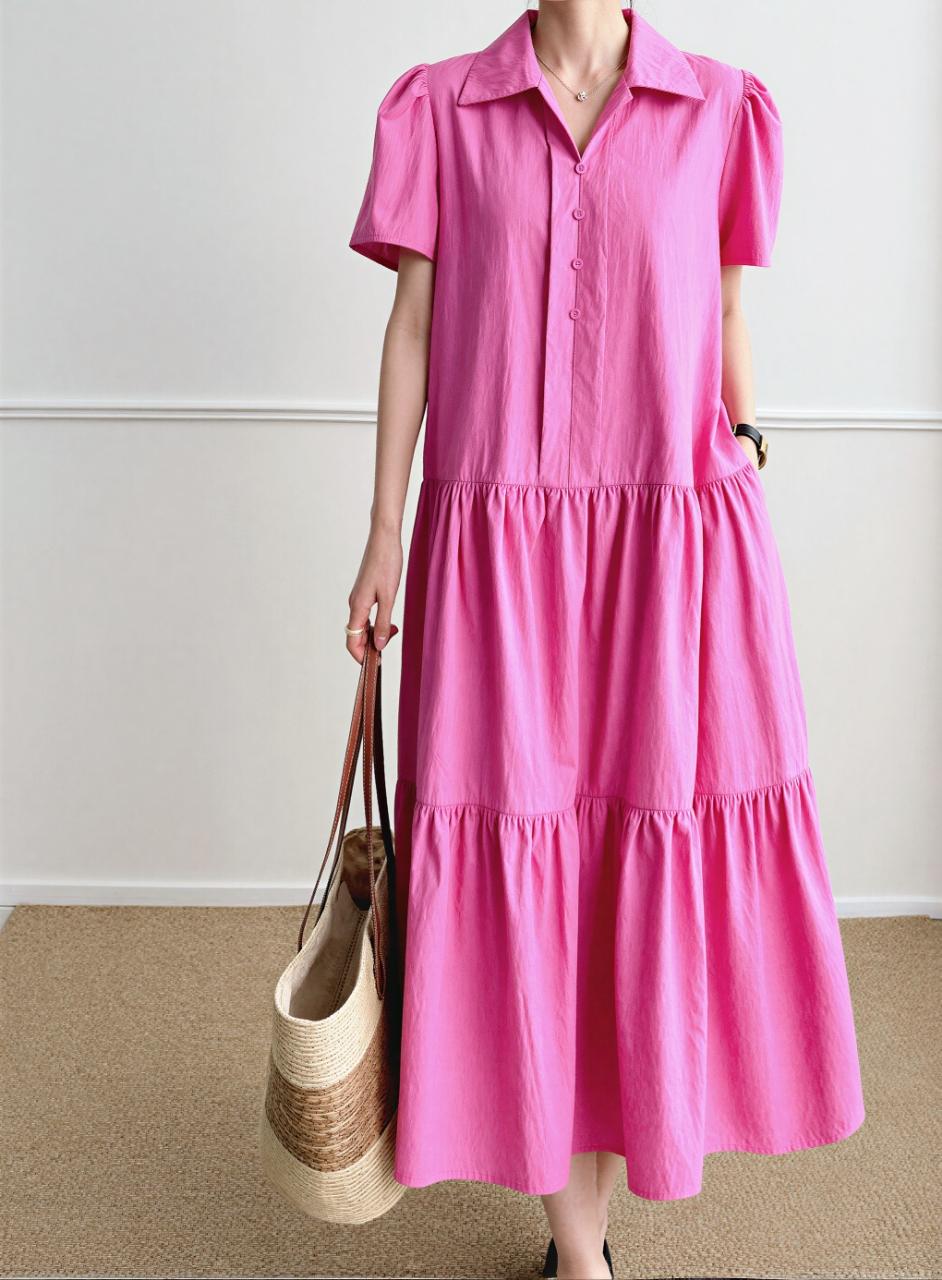 Relax Shirt Tiered Maxi Dress - 릴랙스 셔츠 티어드 맥시 원피스