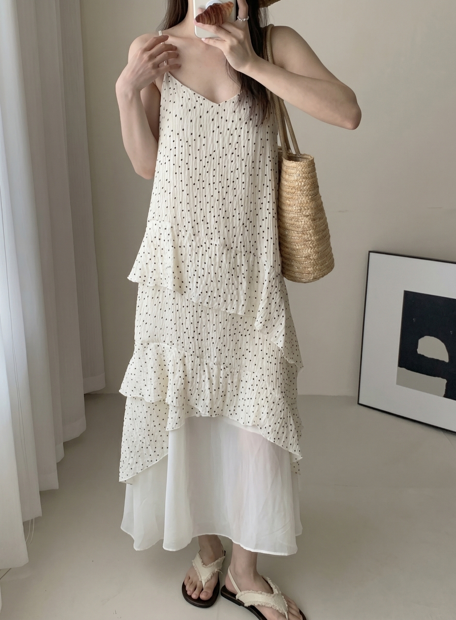 Starlight Dot Frill Maxi Dress - 스타라이트 도트 프릴 맥시 원피스