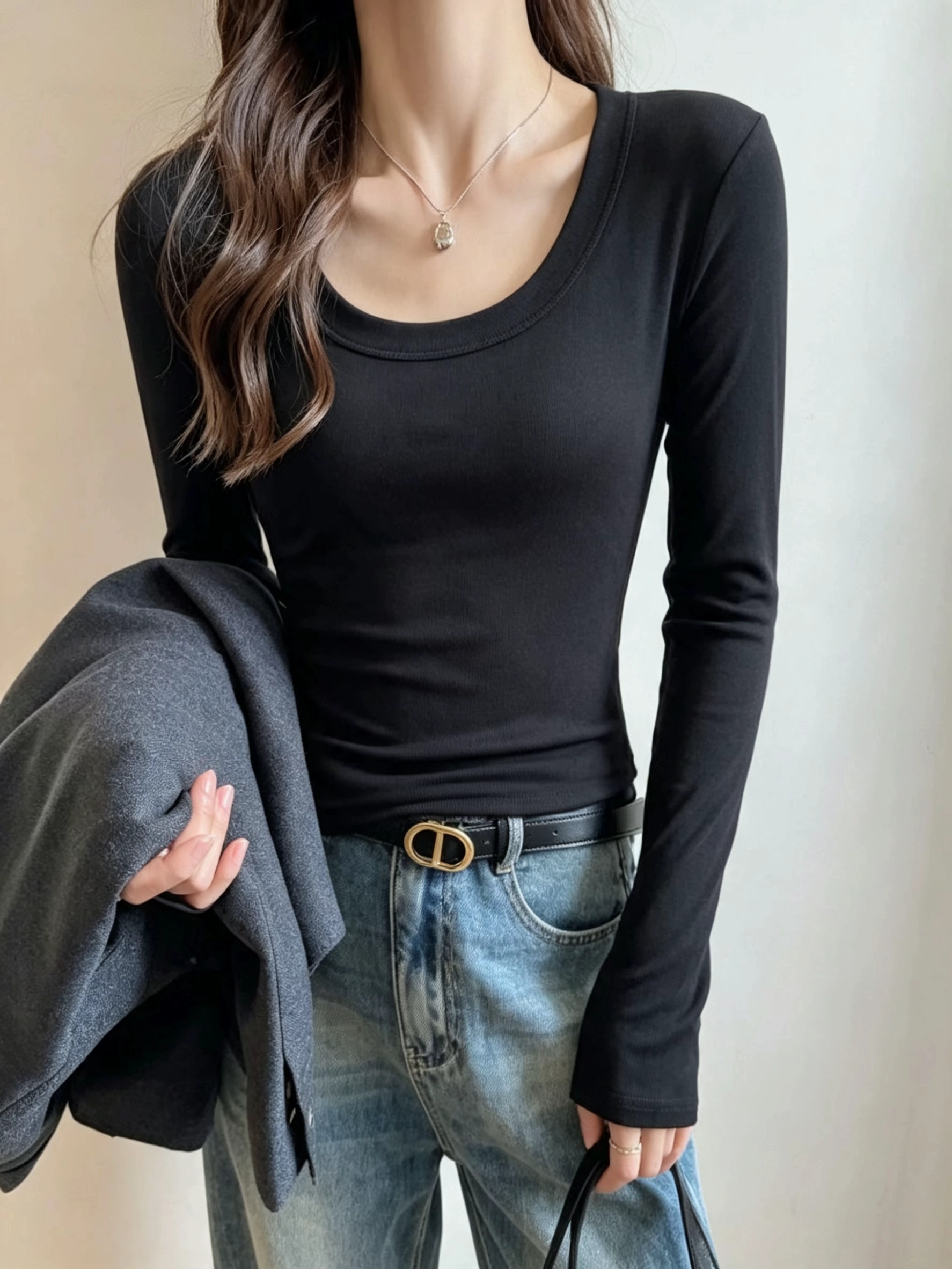 Soft Curve Ribbed Top - 소프트 커브 골지 티셔츠
