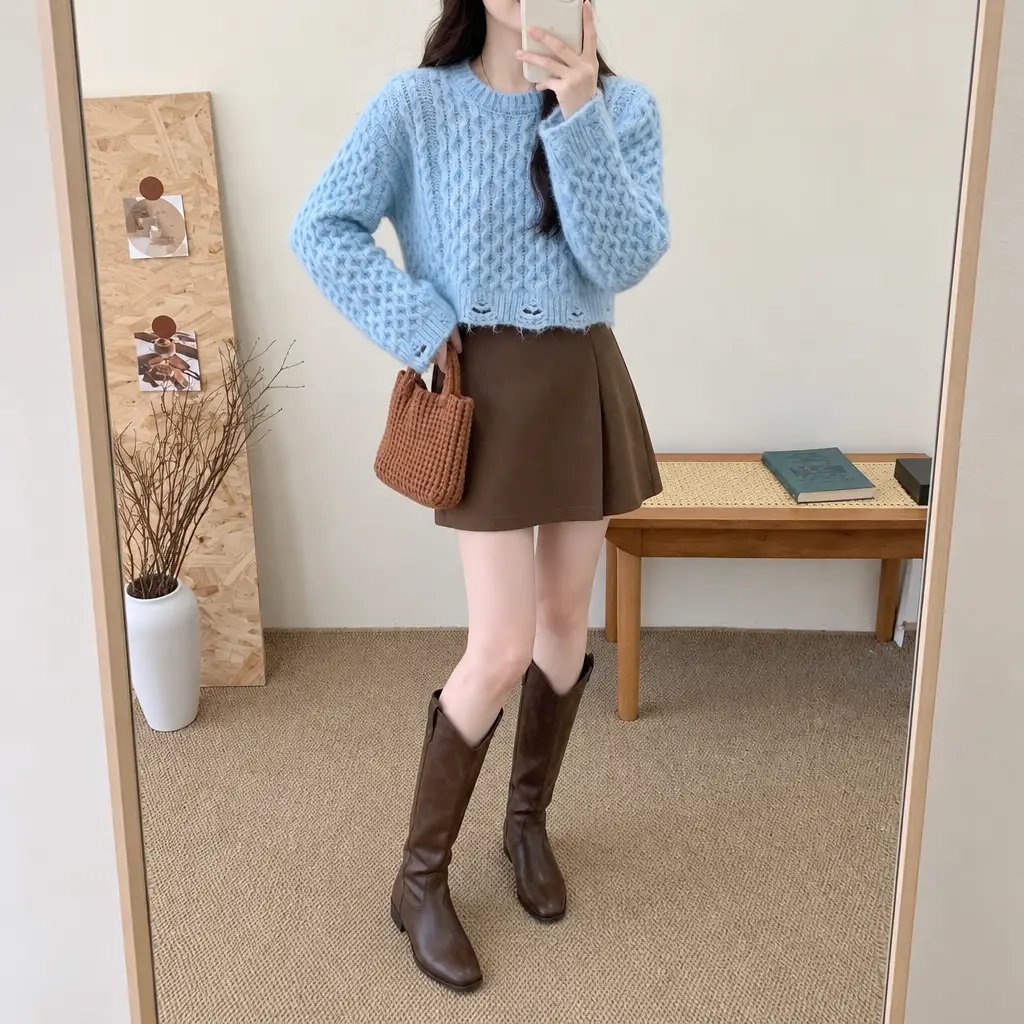 Vintage Cable Crop Knit - 빈티지 케이블 크롭 니트