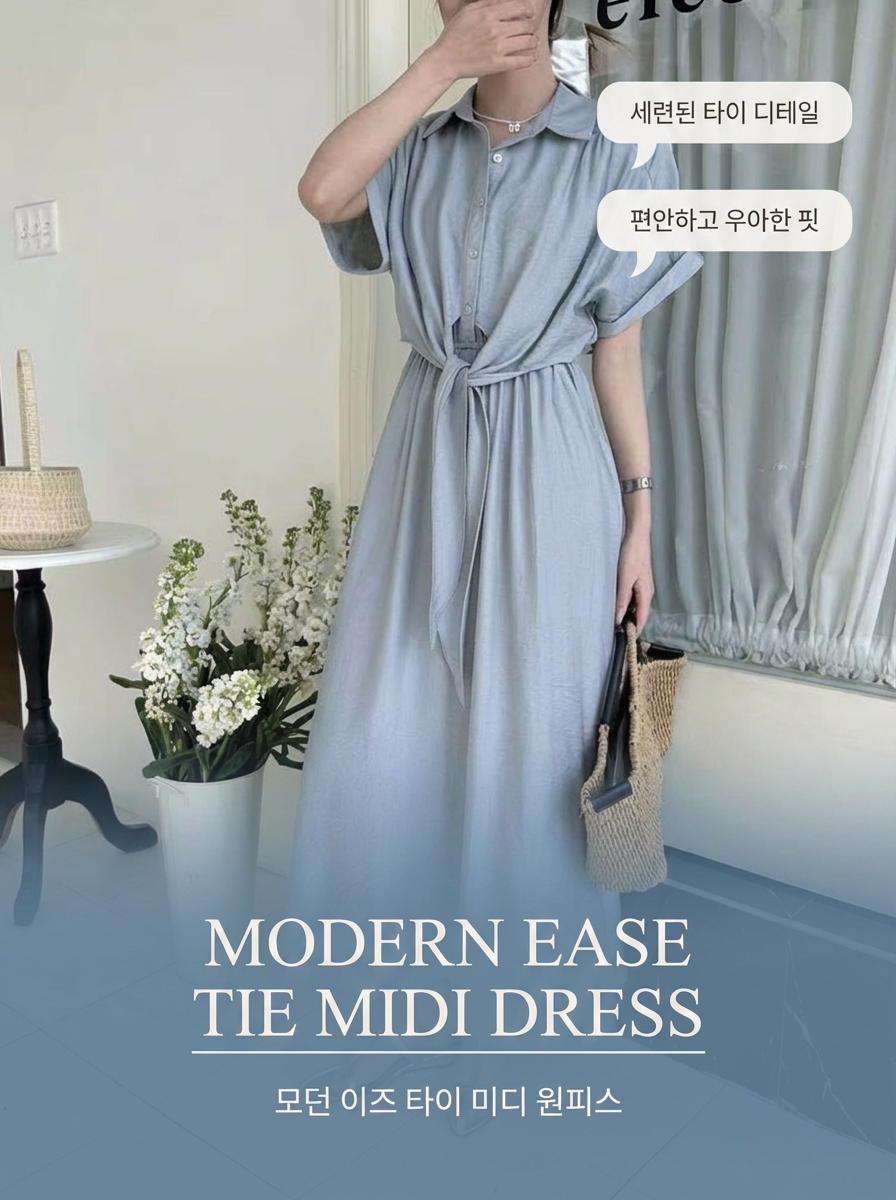Modern Ease Tie Midi Dress - 모던 이즈 타이 미디 원피스