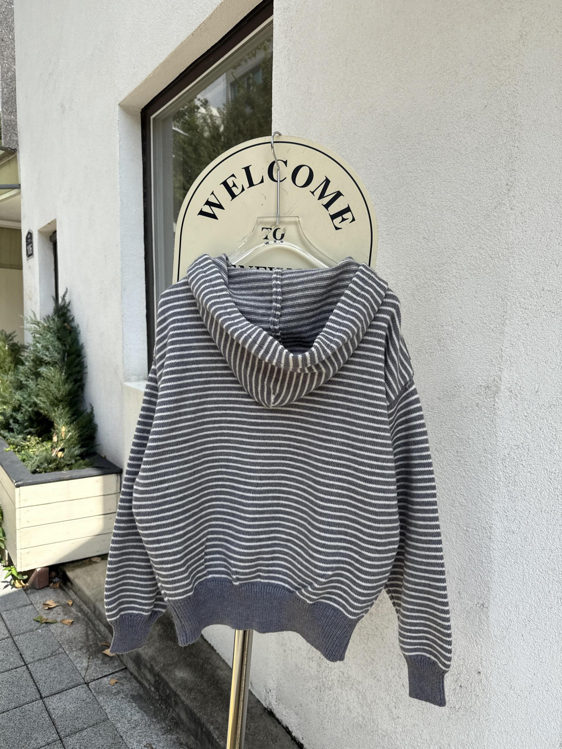 Daily Stripe Knit Hood Zip-up - 데일리 스트라이프 니트 후드집업