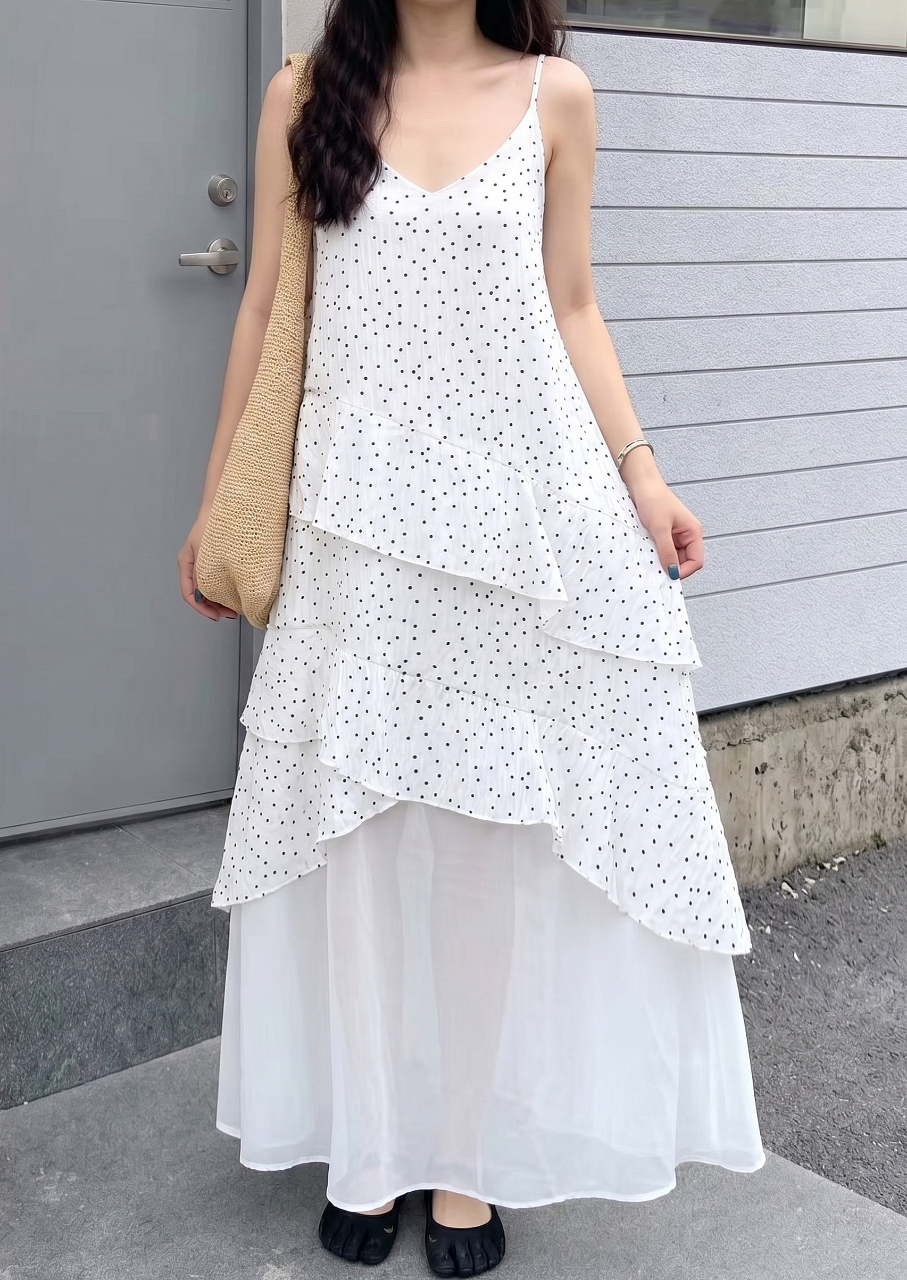 Starlight Dot Frill Maxi Dress - 스타라이트 도트 프릴 맥시 원피스