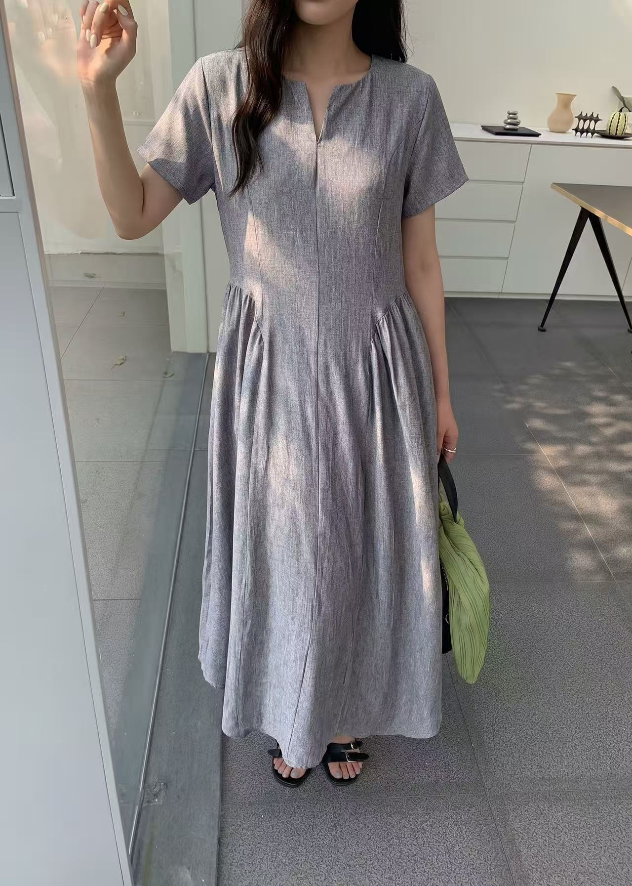 Minimal Slit Neck Maxi Dress - 미니멀 슬릿 넥 맥시 원피스